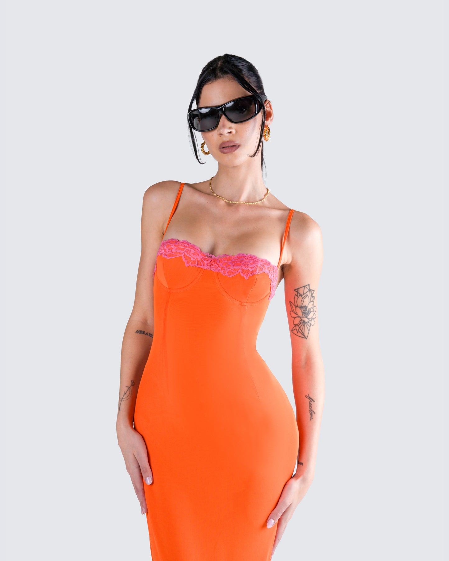 Ayesha Orange Mesh Maxi Dress
