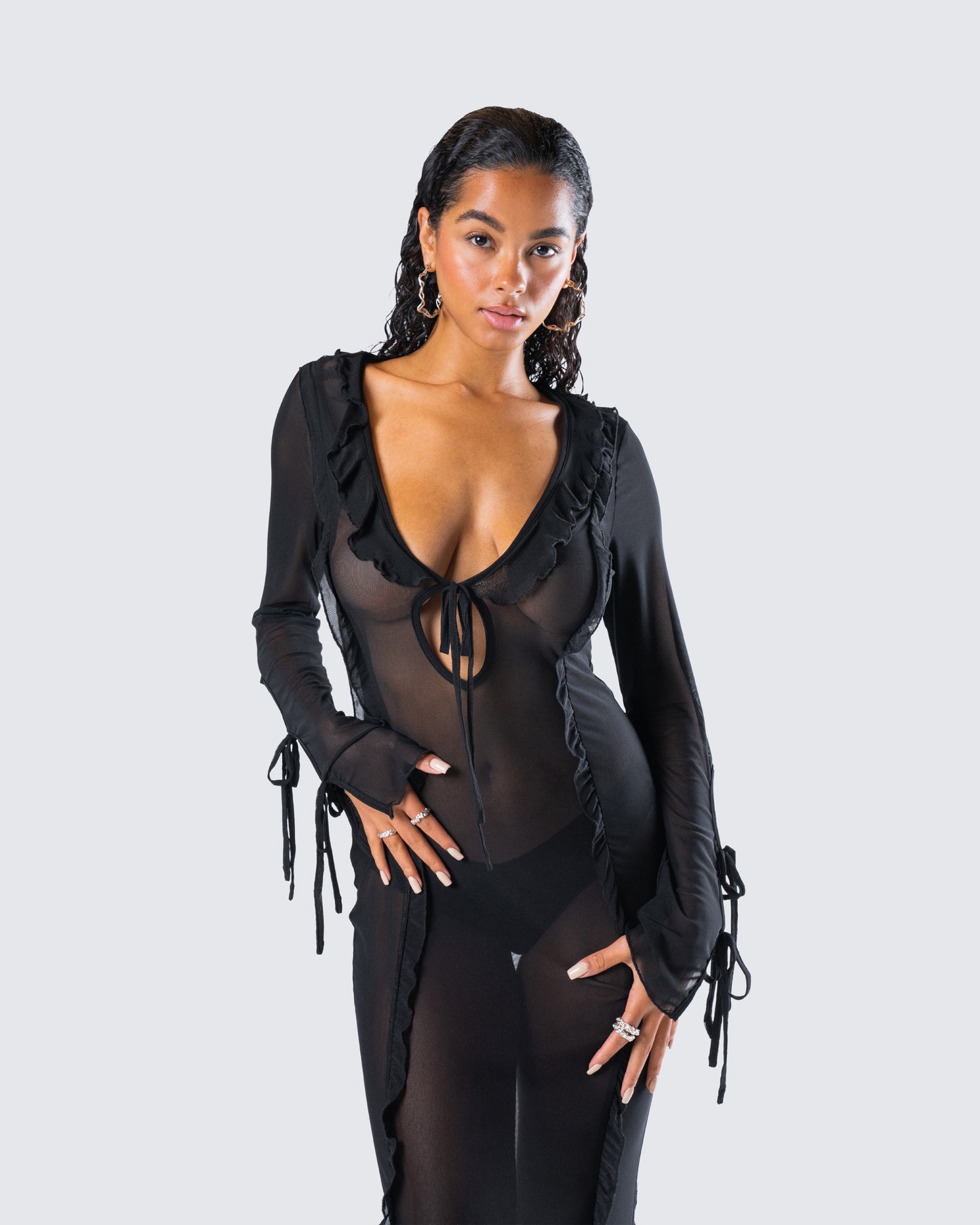 Florence Black Mesh Maxi Dress