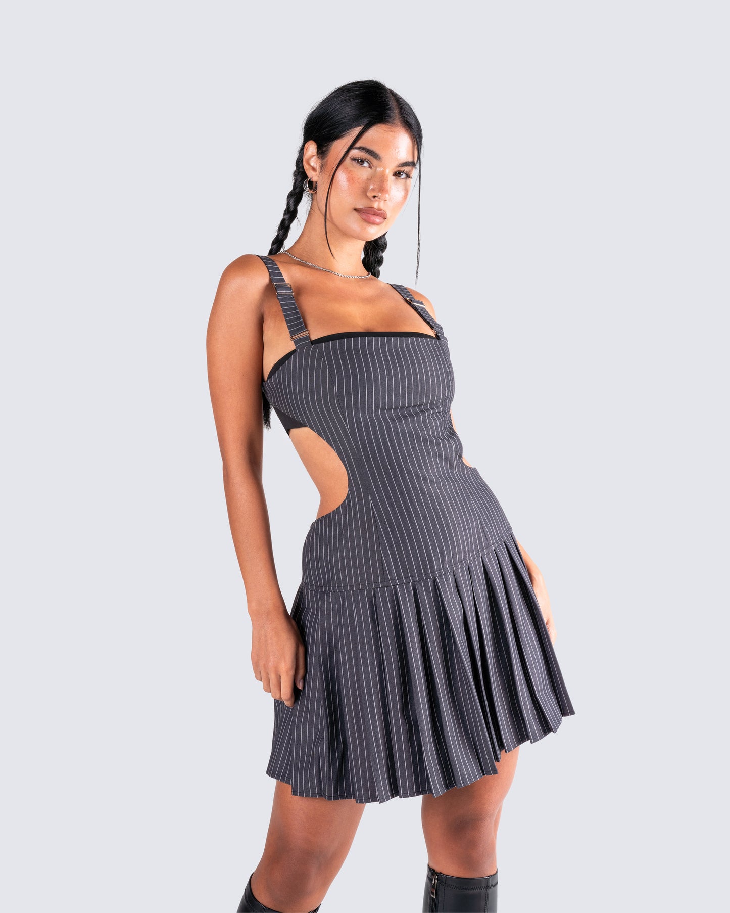 Samus Grey Pinstripe Mini Dress