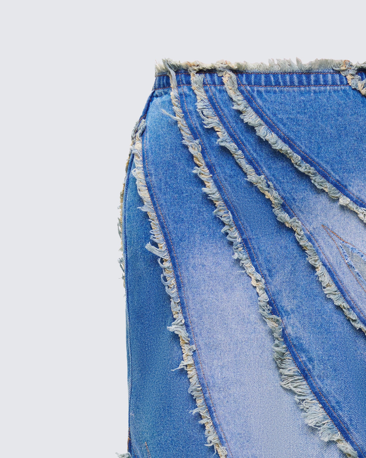 Briony Blue Denim Frayed Maxi Skirt