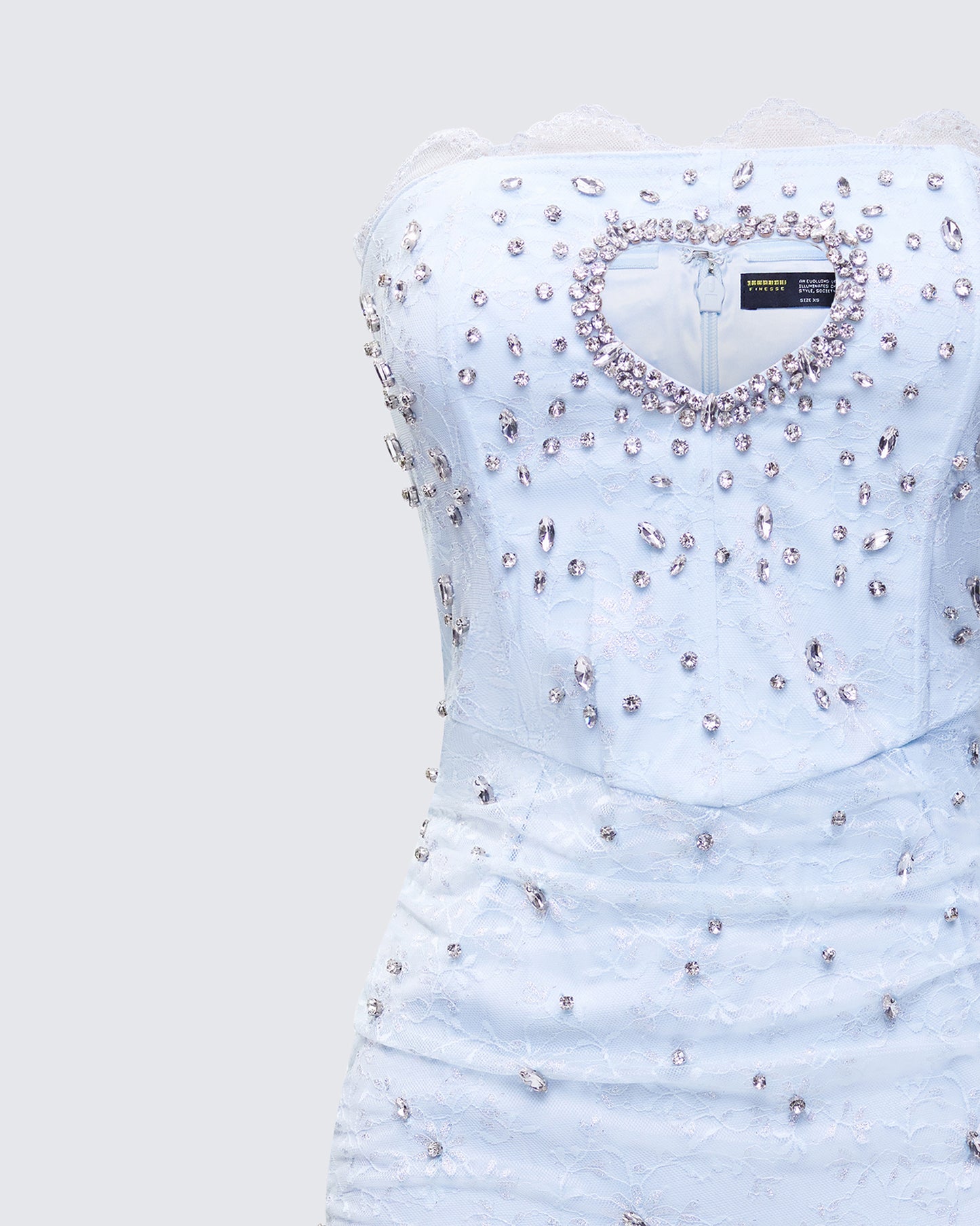 Clover Hand Beaded Rhinestone Baby Blue Mini Dress