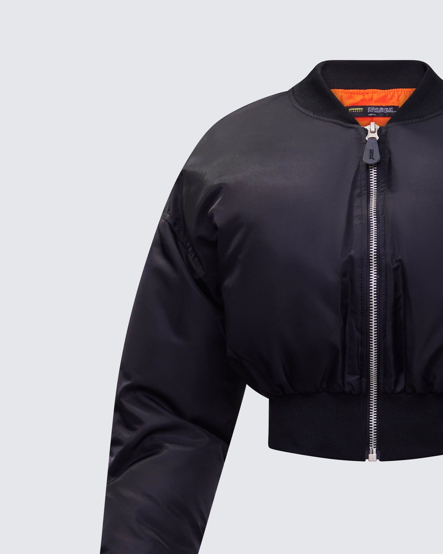 Khione Black Flight Satin Cropped Bomber Jacket