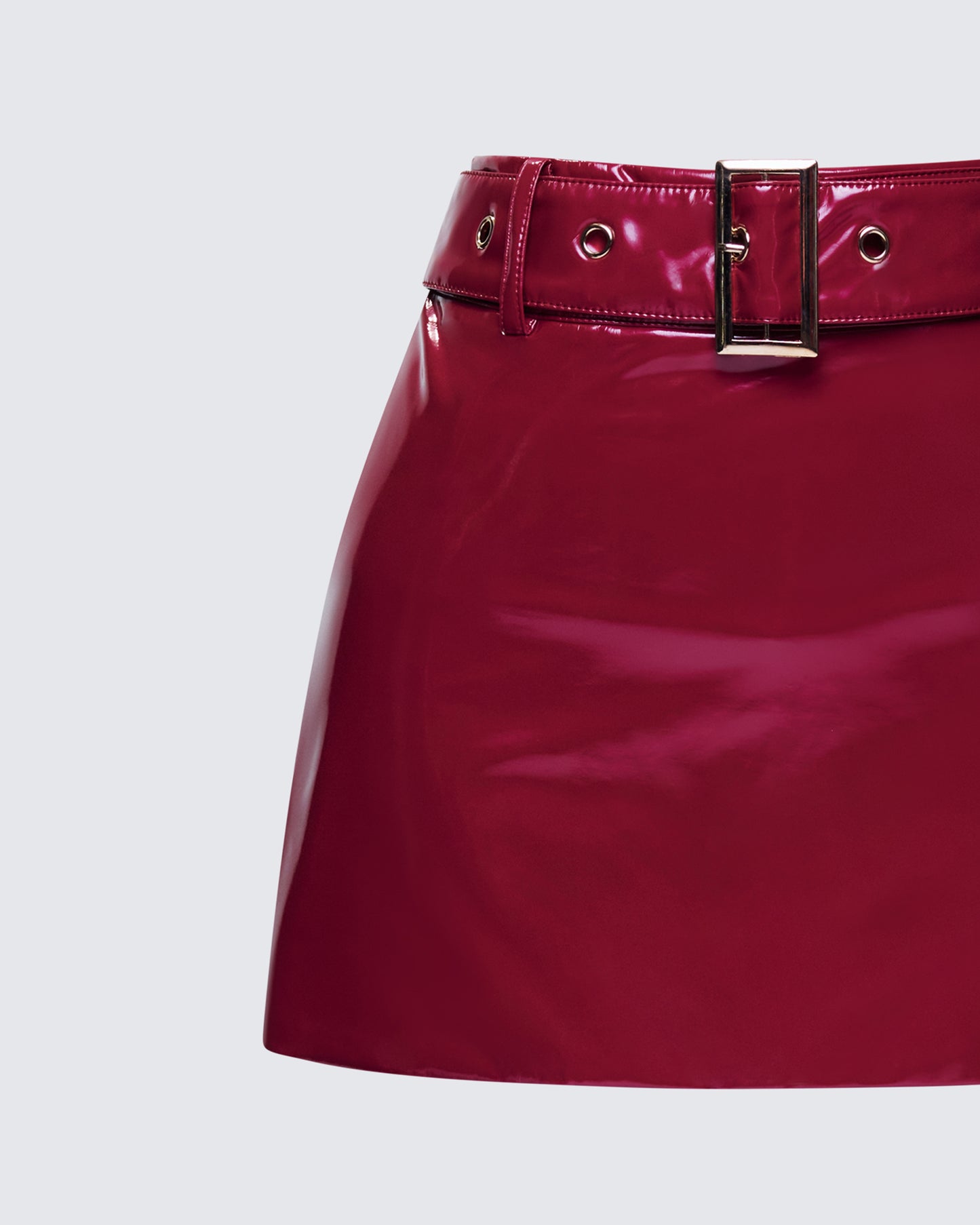 Severine Red Vegan Leather Belted Mini Skirt