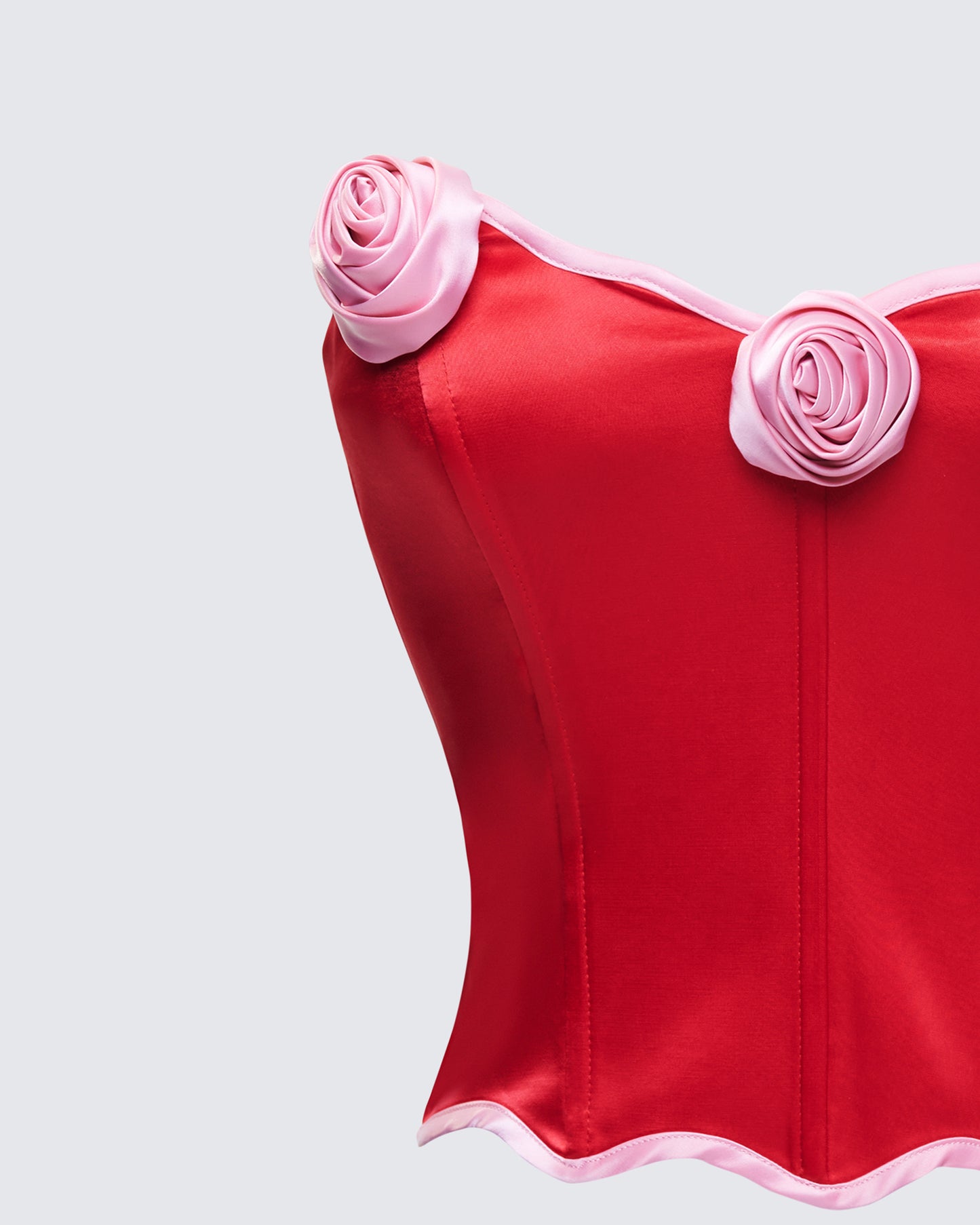 Villie Red Rose Detail Scalloped Edge Corset Top