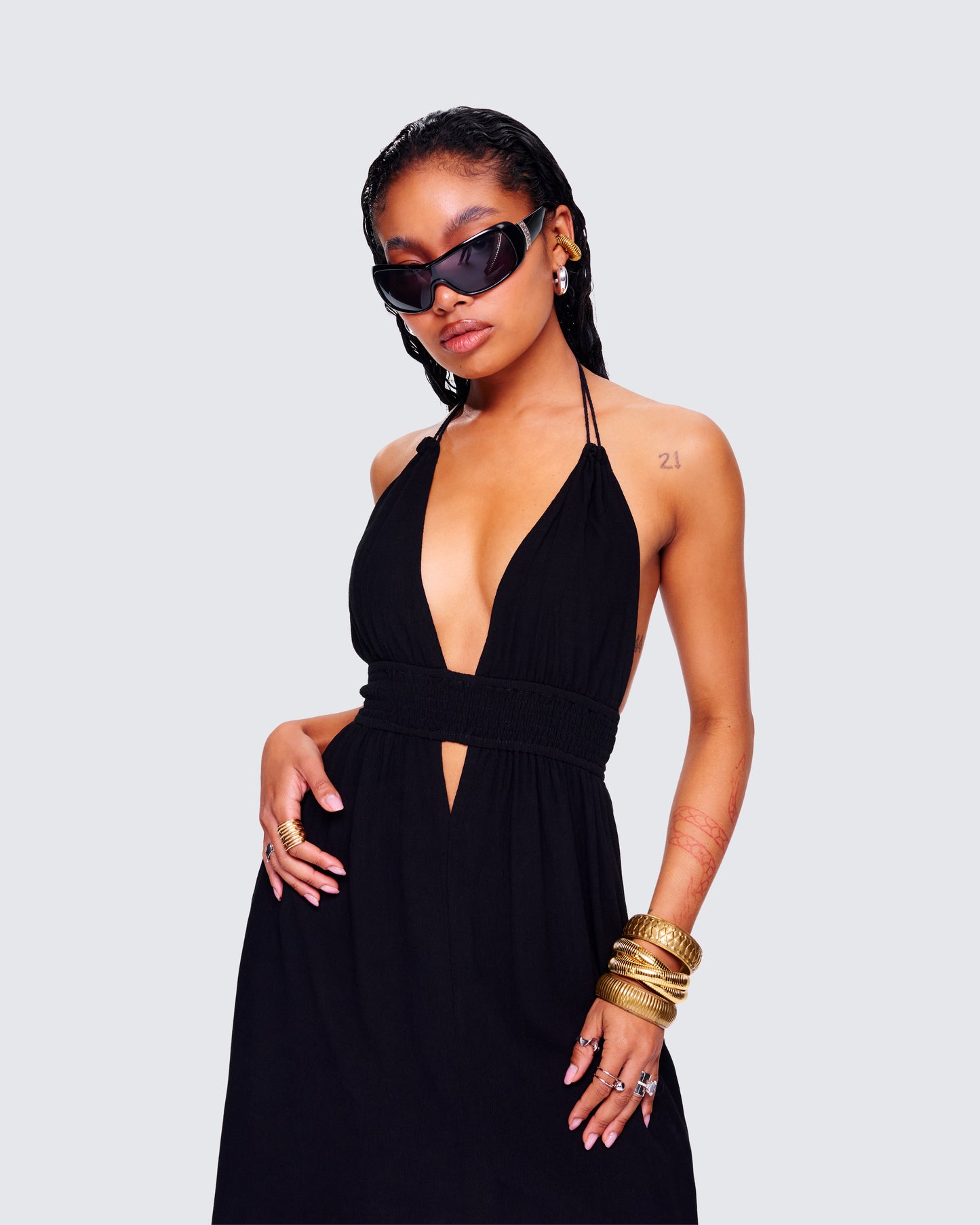 Leida Black Halter Maxi Dress