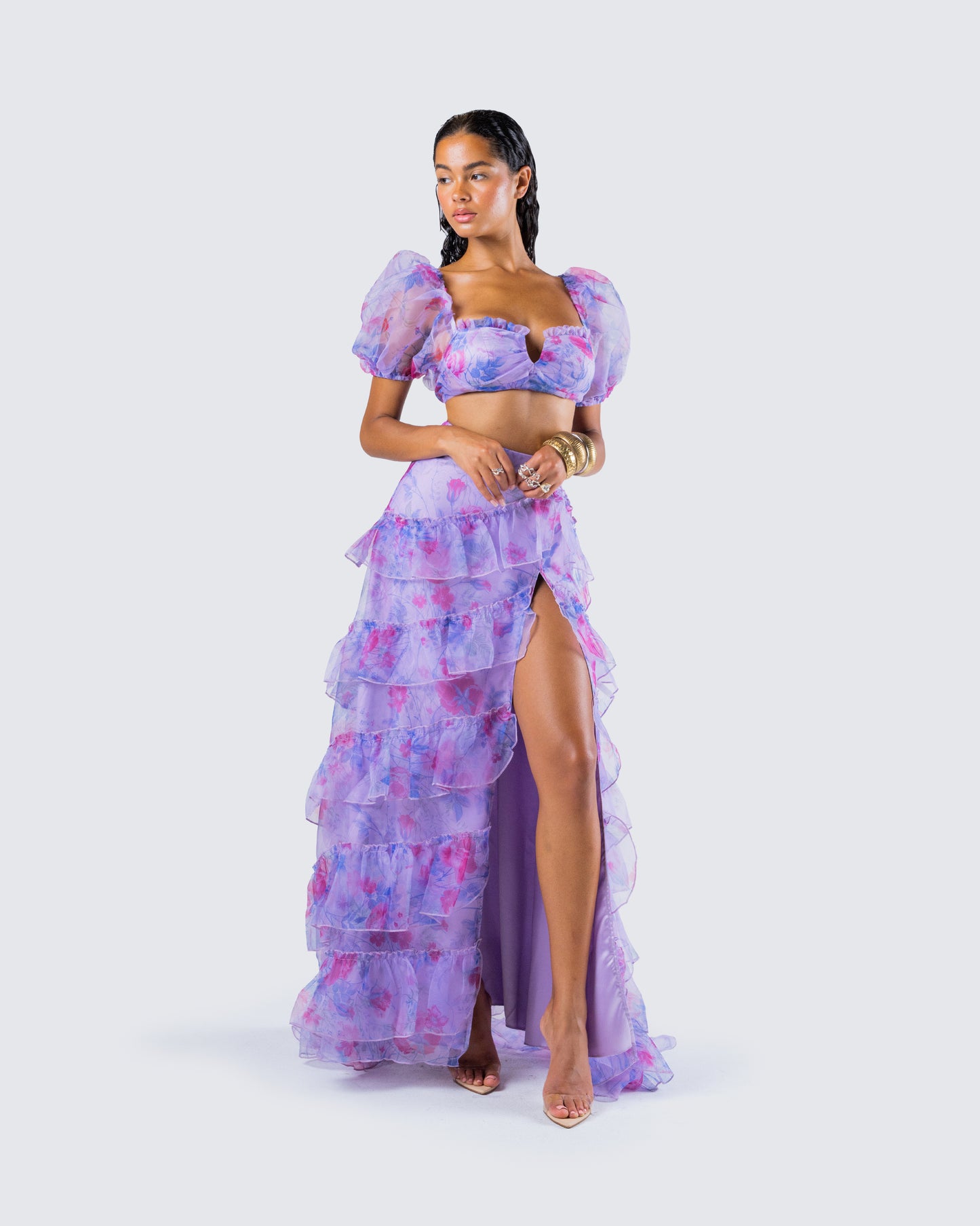 Ida Purple Floral Organza Top