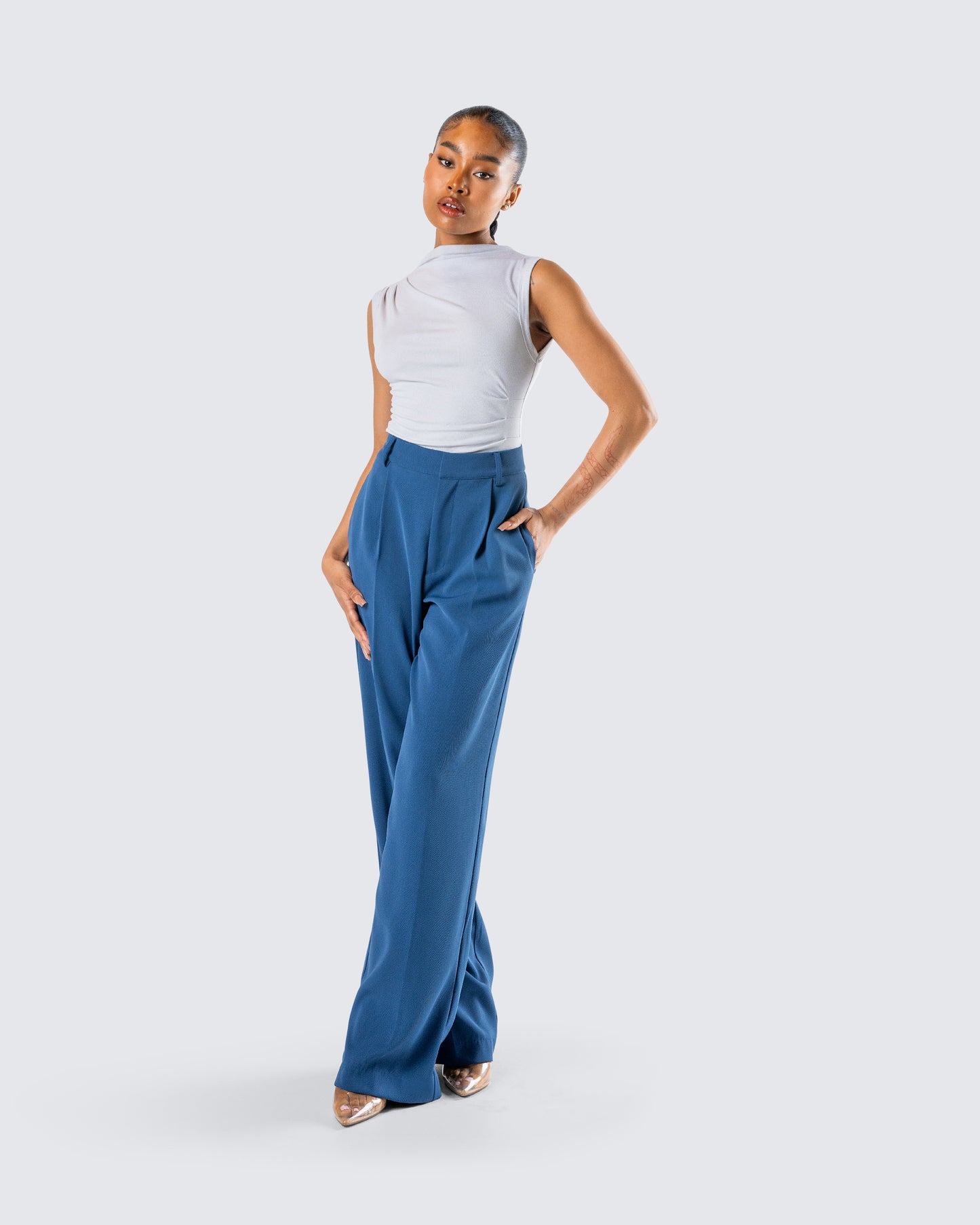 Norah Light Grey Pleated Top