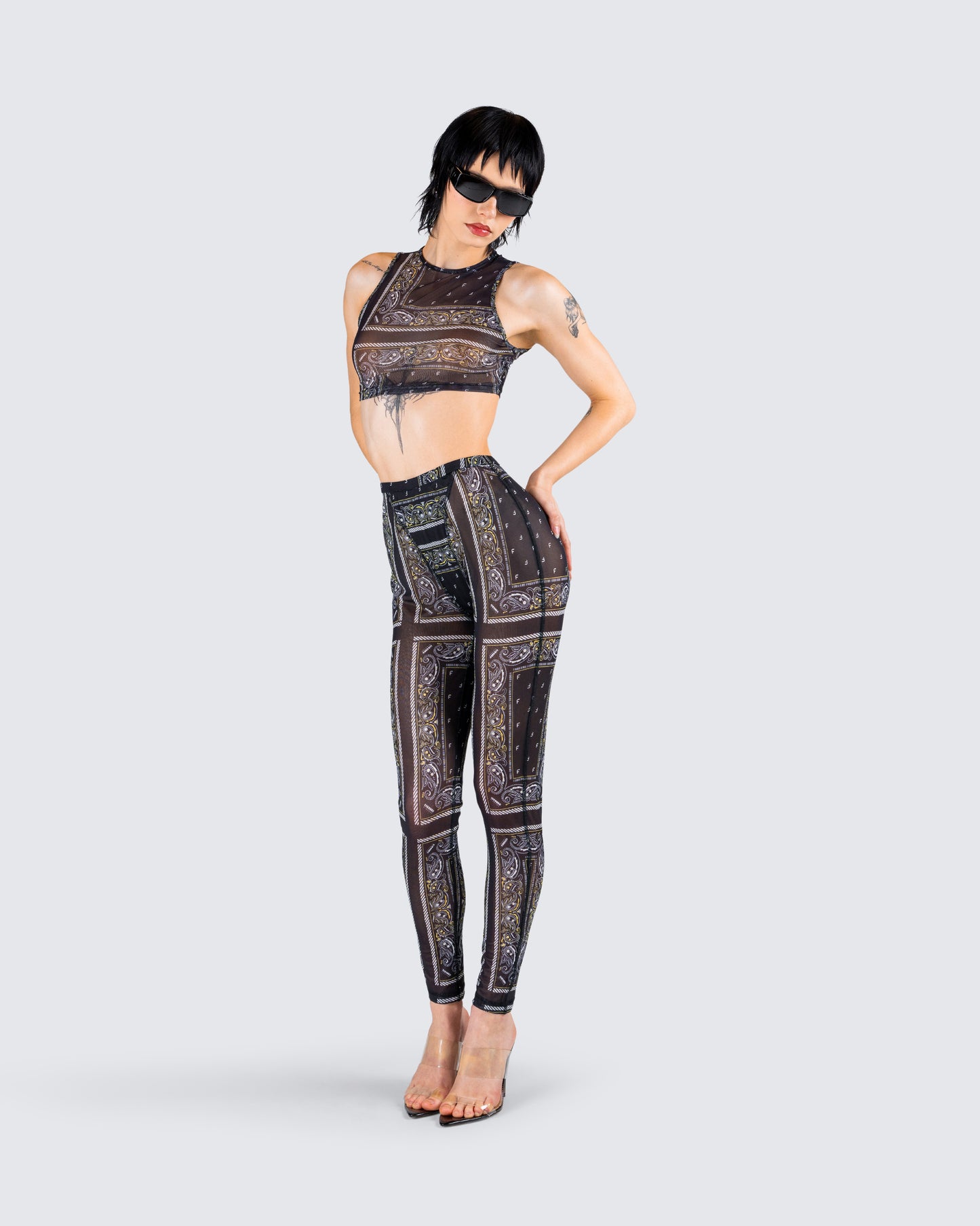 Rikku Black Bandana Mesh Crop Top