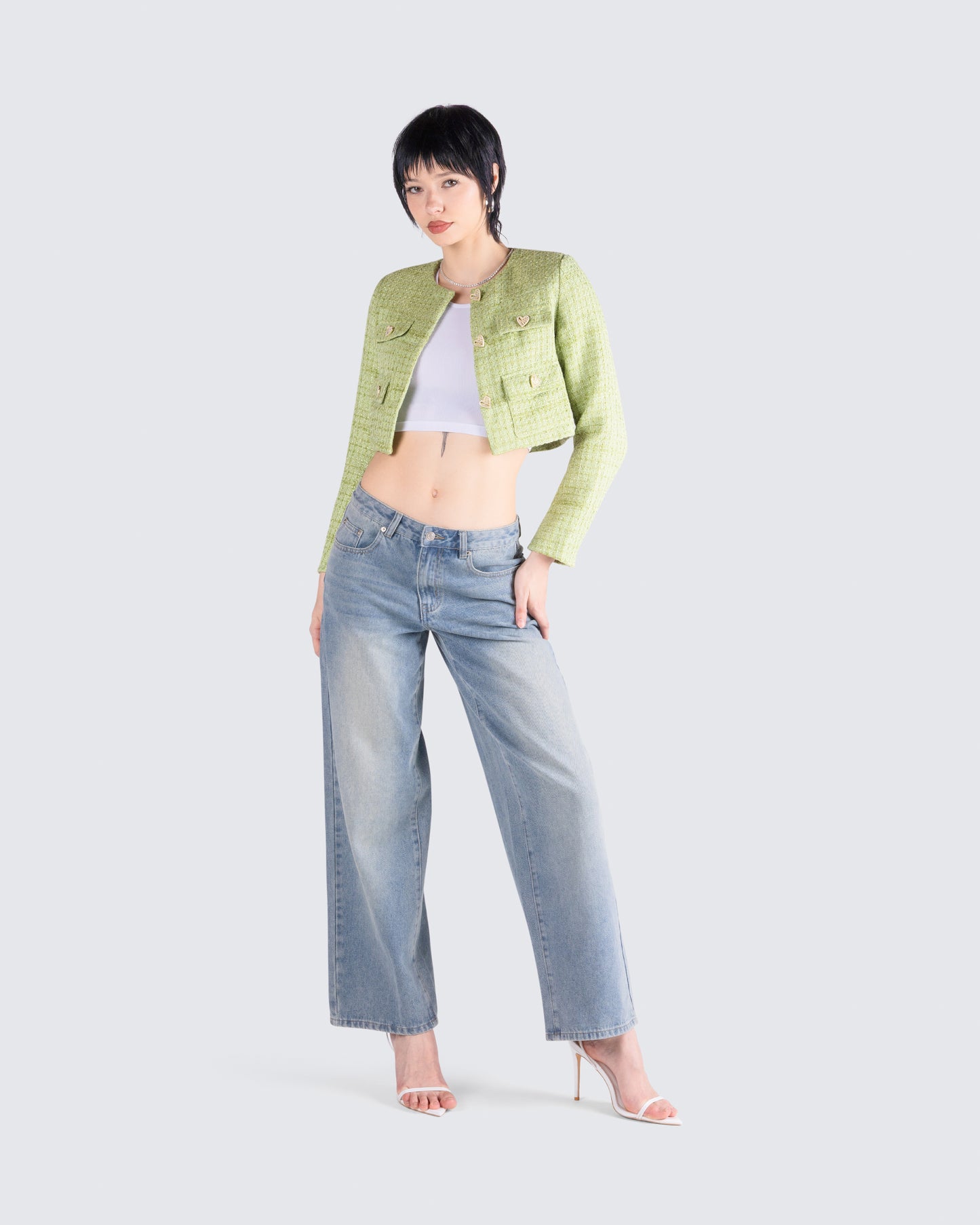 Tess Green Tweed Crop Jacket
