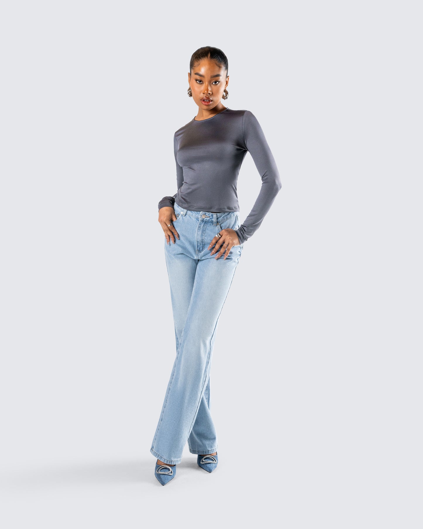 Vivi Grey Jersey Long Sleeve Top