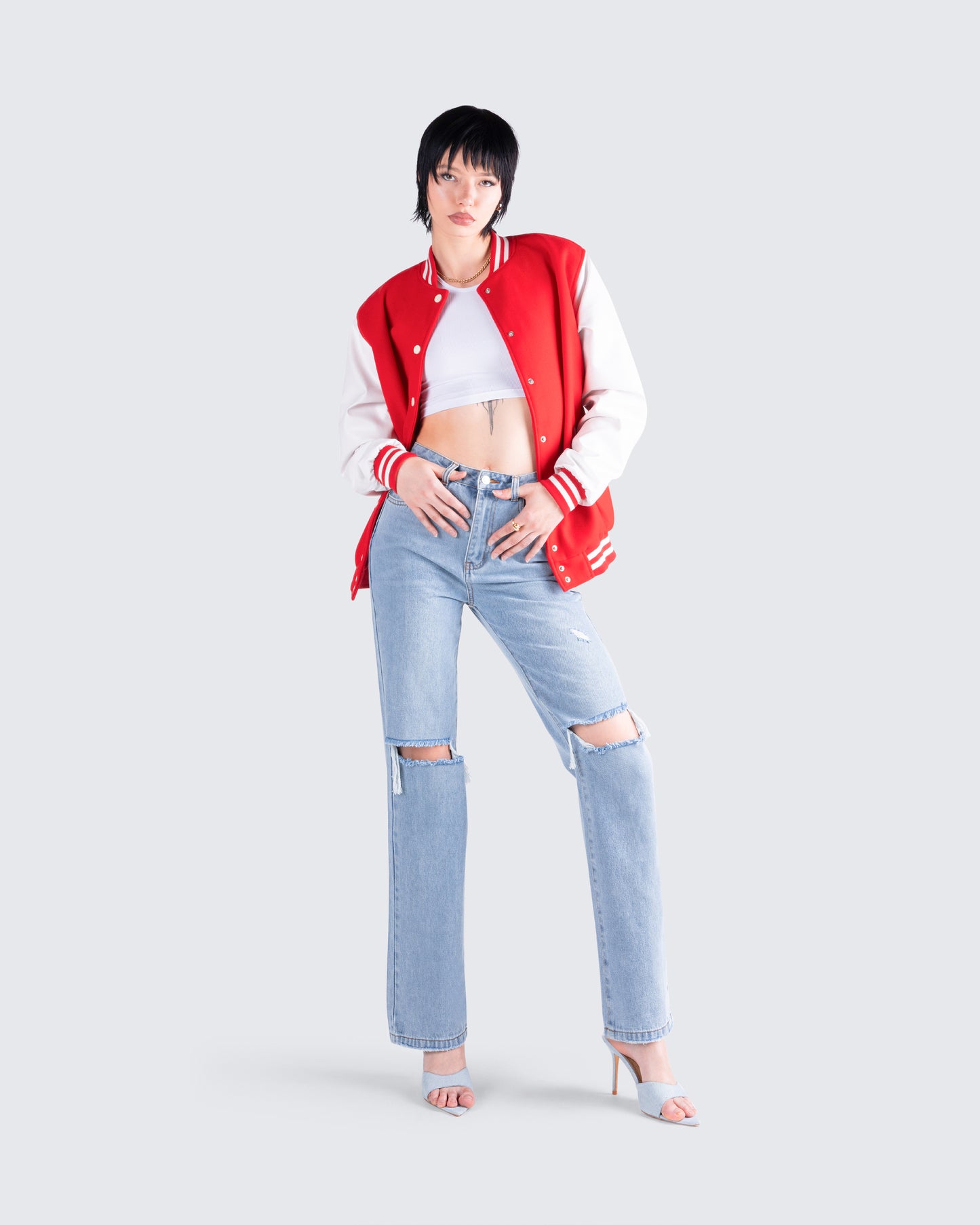 Yai Red Varsity Logo Patch Jacket