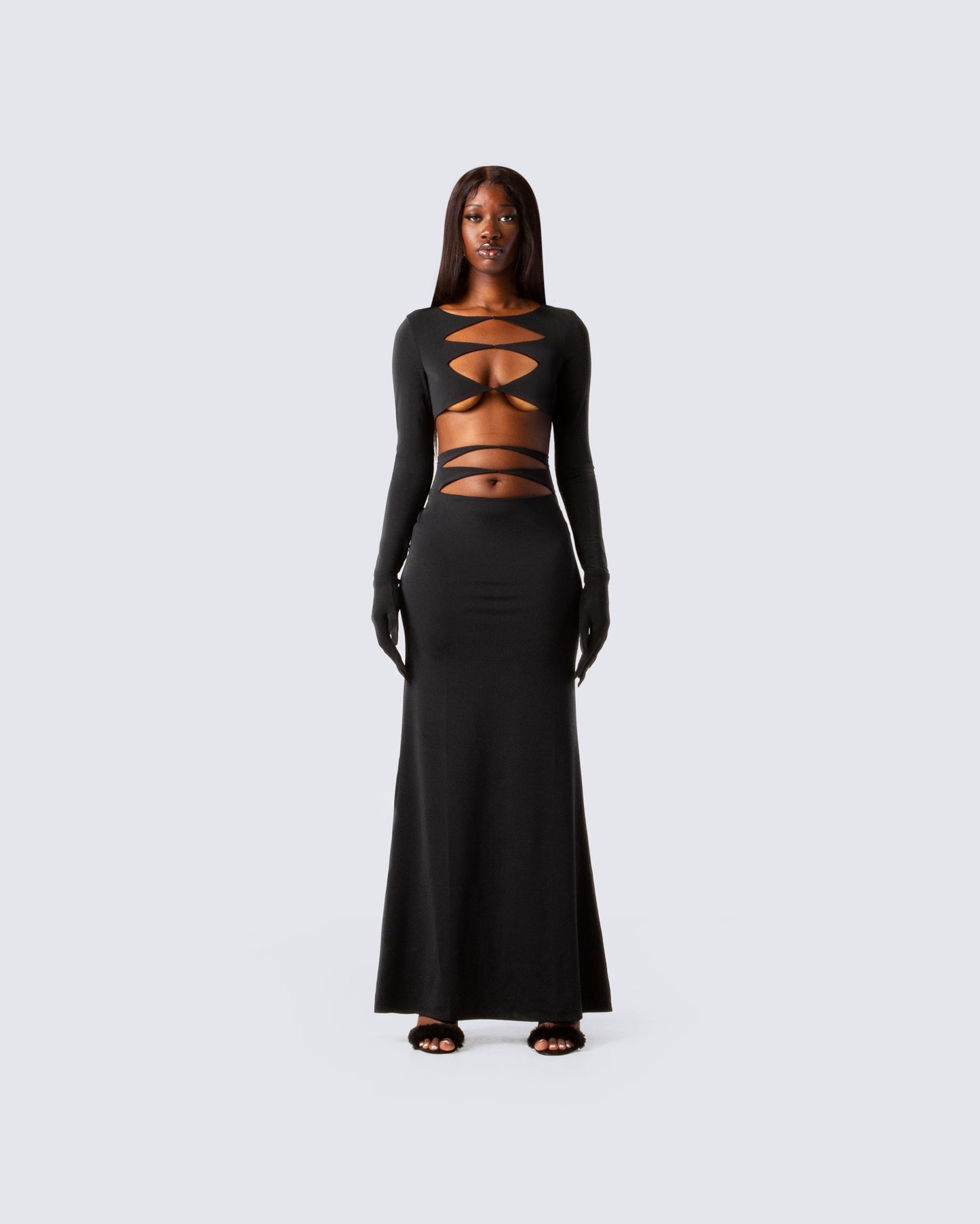Vox Black Cut Out Dress & Gloves