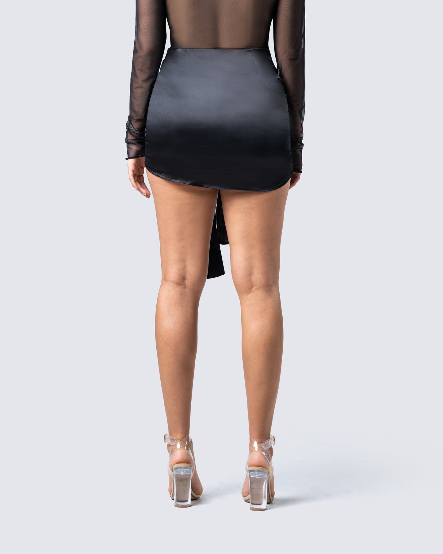 Narda Black Satin Mini Skirt