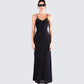 Santana Black Mesh Maxi Dress model front
