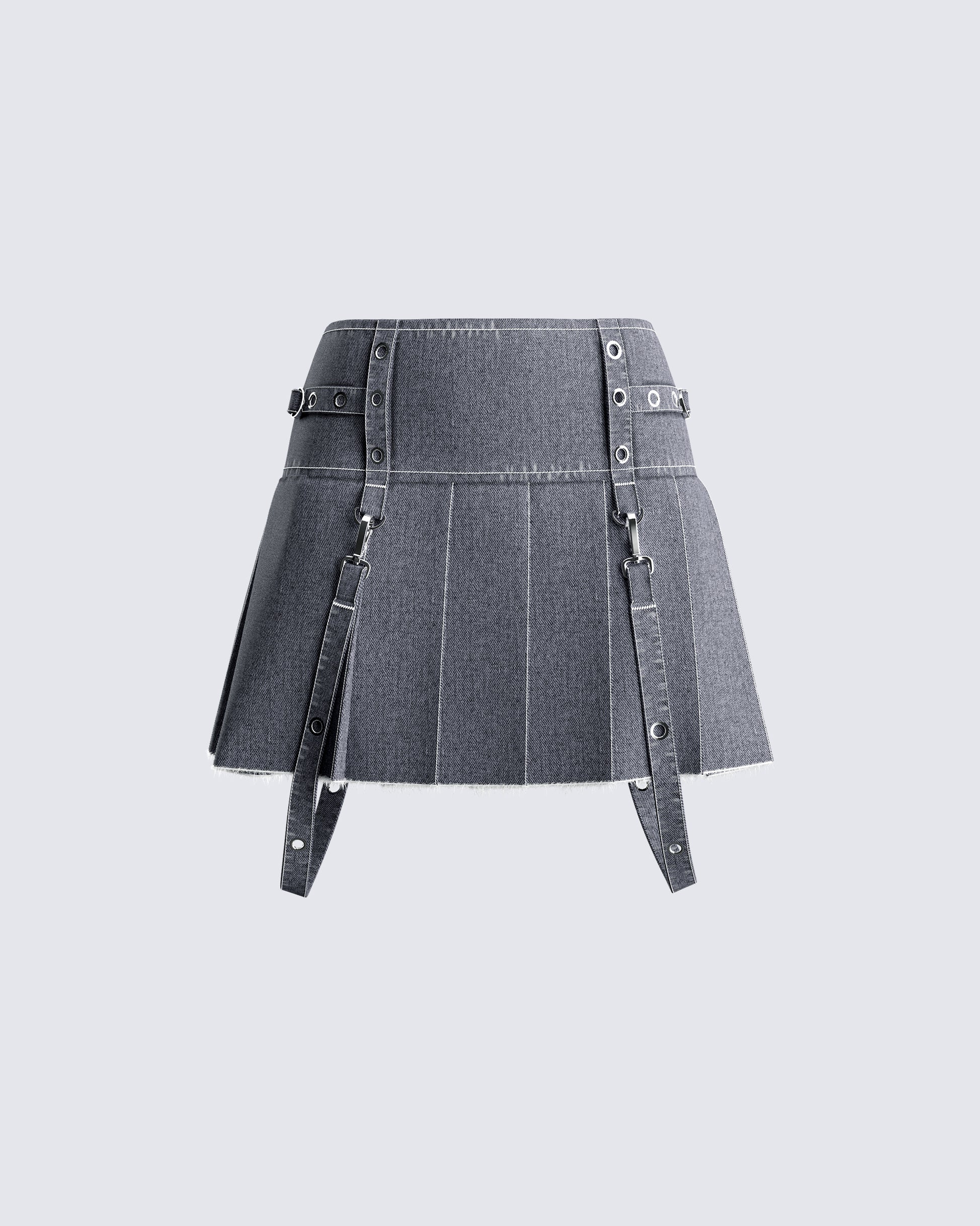 Dina Grey Denim Pleated Mini Skirt 3d product front