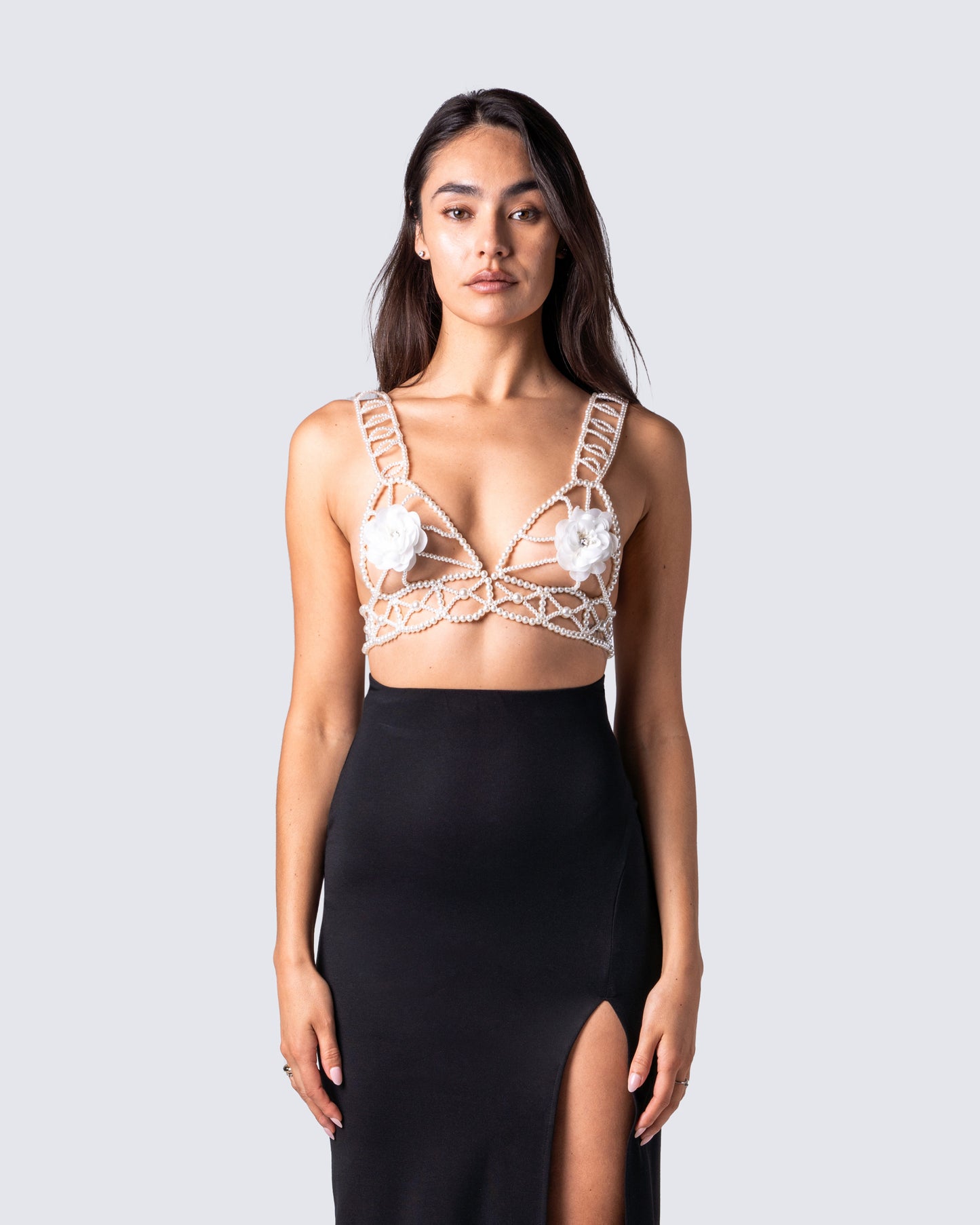 Aries Ivory Pearl Beaded Top model front