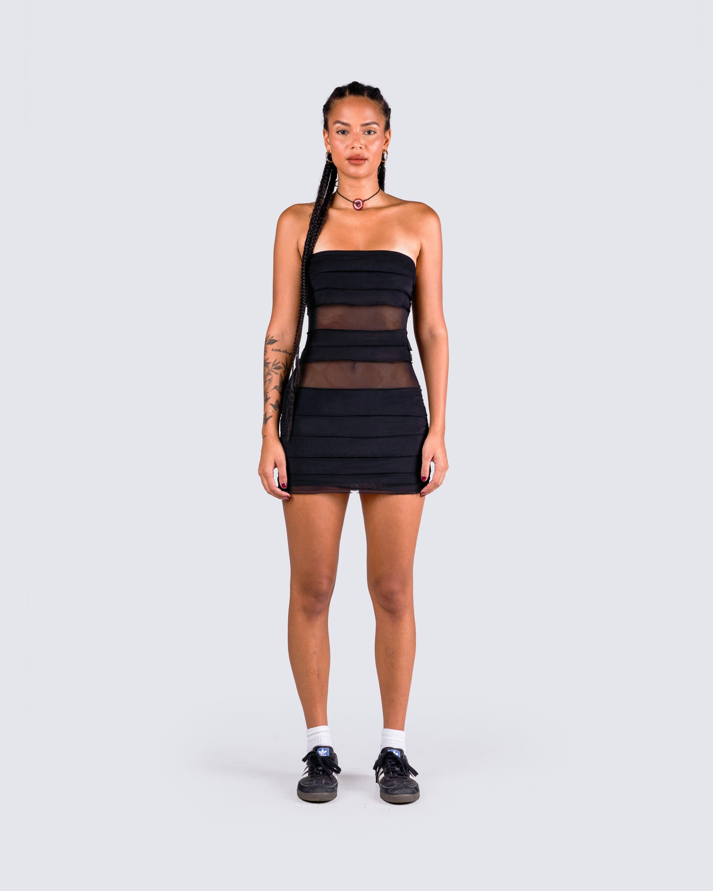 Issa Black Tiered Mini Dress model front