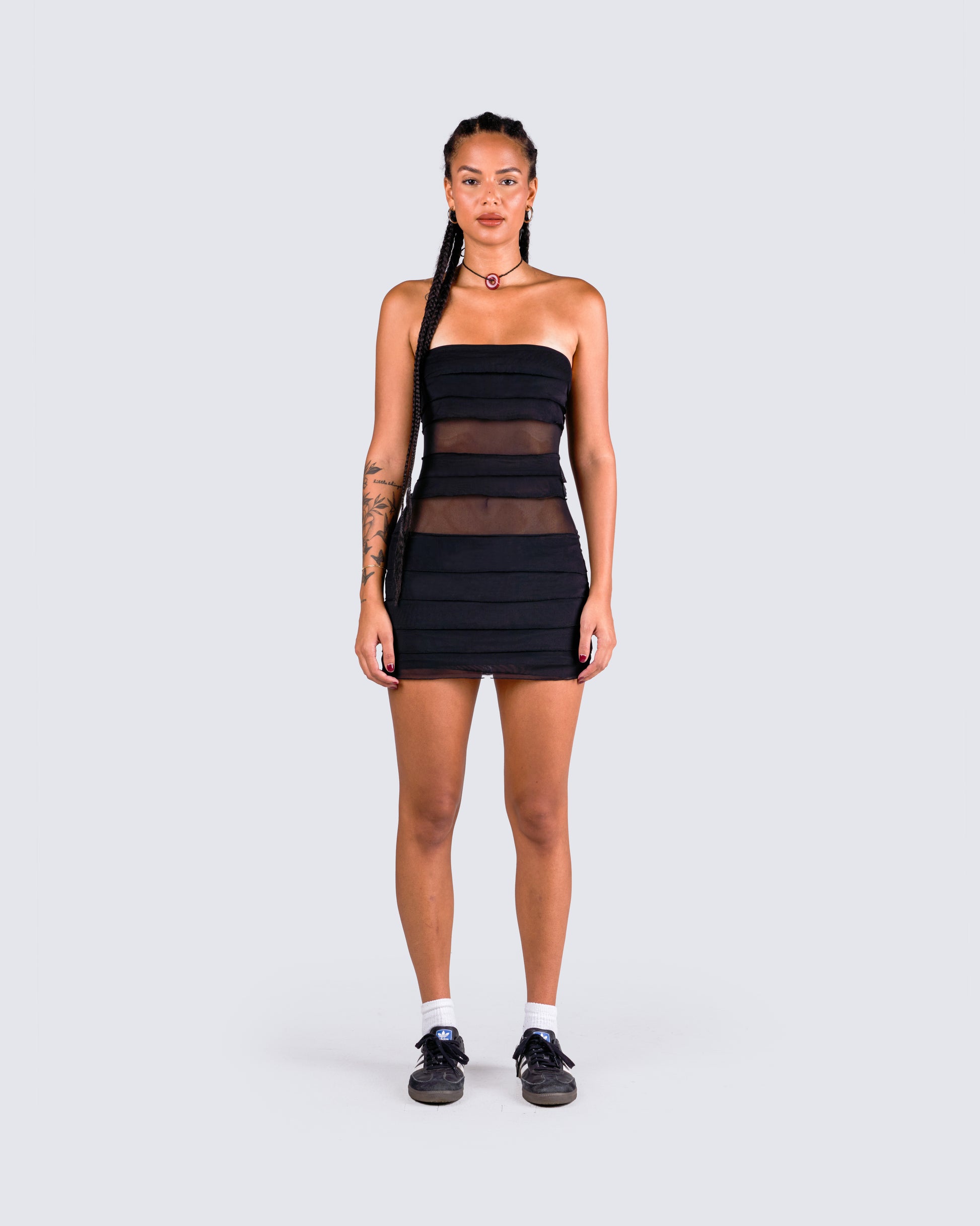 Issa Black Tiered Mini Dress model front