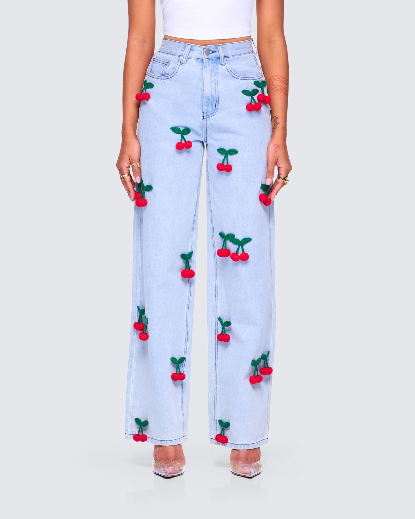 Cheri Cherry Blue Denim Jean model front