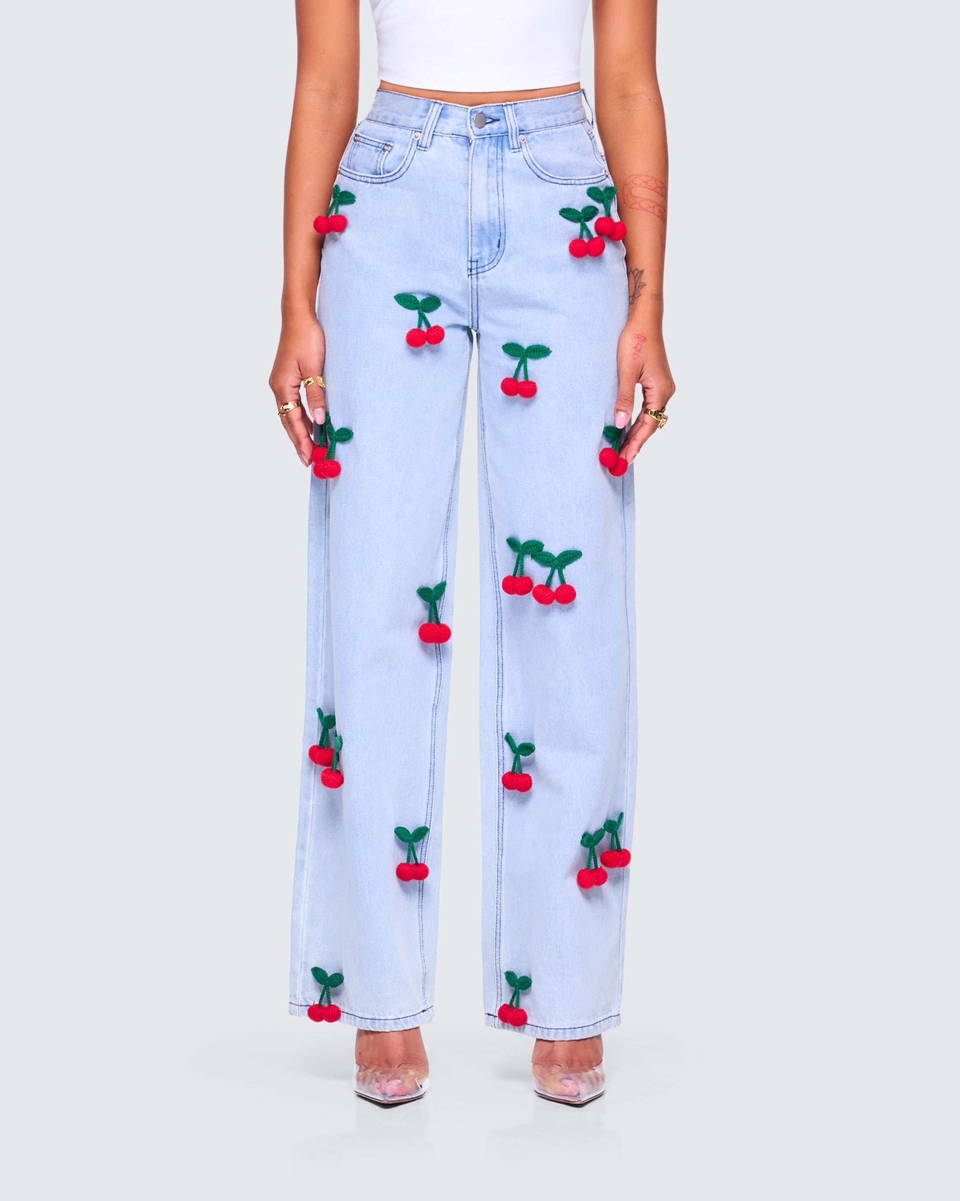 Cheri Cherry Blue Denim Jean model front