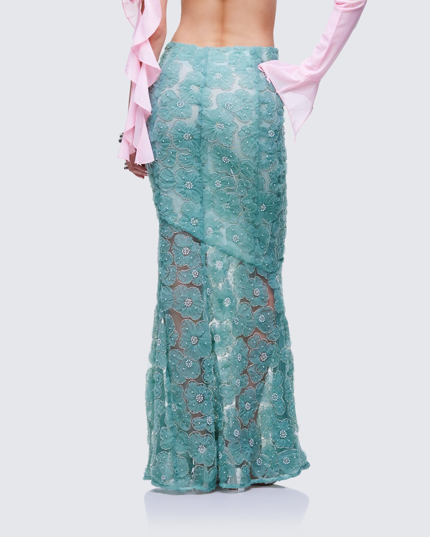 Delancy Green Embroidered Maxi Skirt