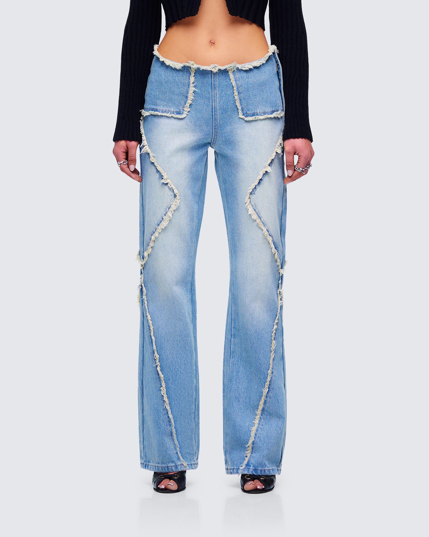 Kaiana Blue Denim Straight Leg Jeans model front