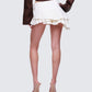 Zefira Ivory Fur Trim Distressed Mini Skirt