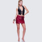 Severine Red Vegan Leather Belted Mini Skirt