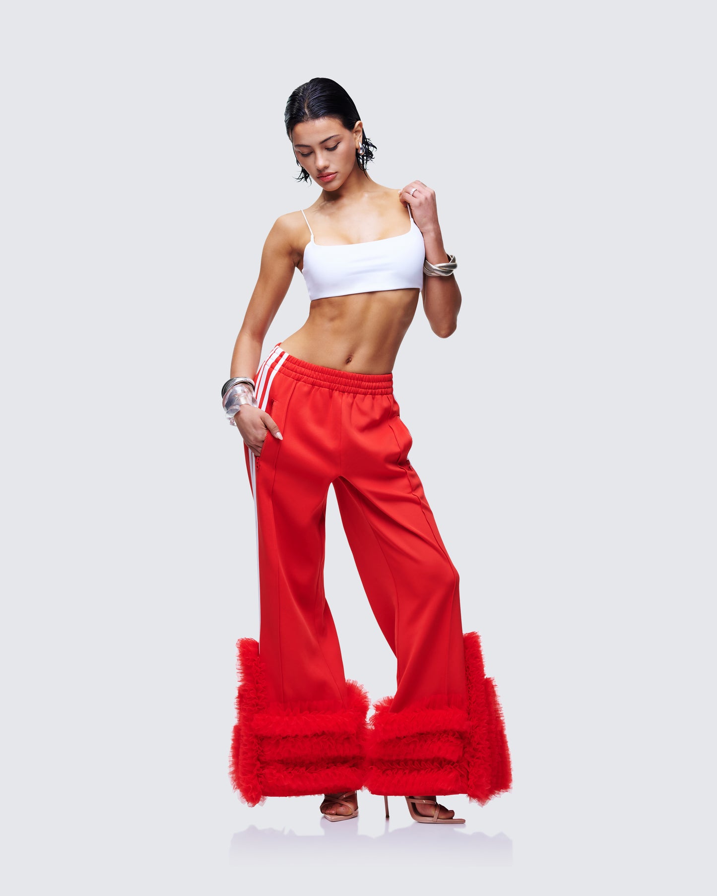 Romilda Red Mesh Ruffle Sweatpant