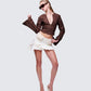 Zefira Ivory Fur Trim Distressed Mini Skirt