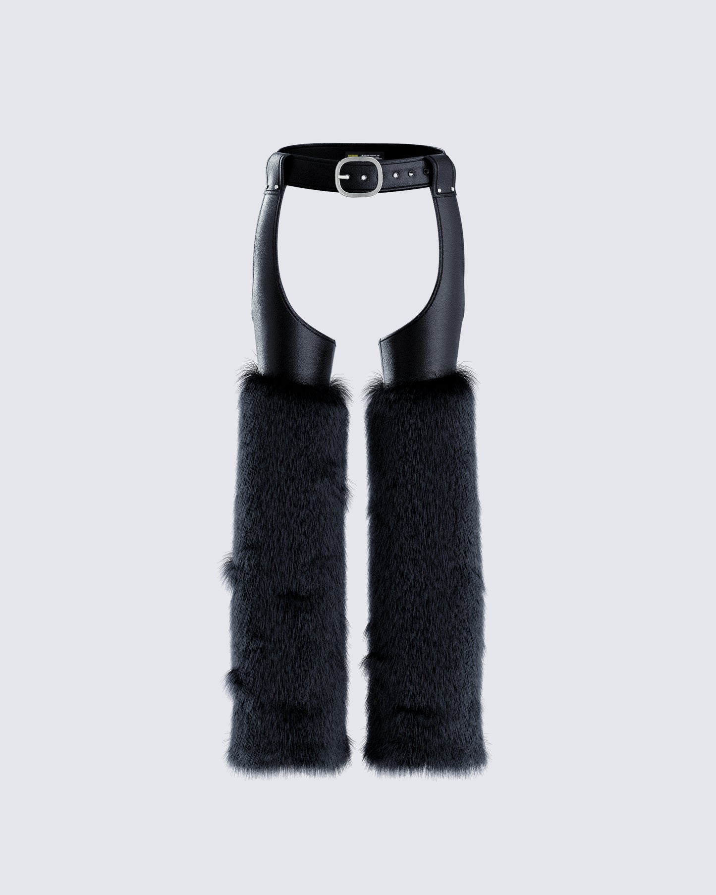 Zaria Black Vegan Leather Fur Trim Chaps product front
