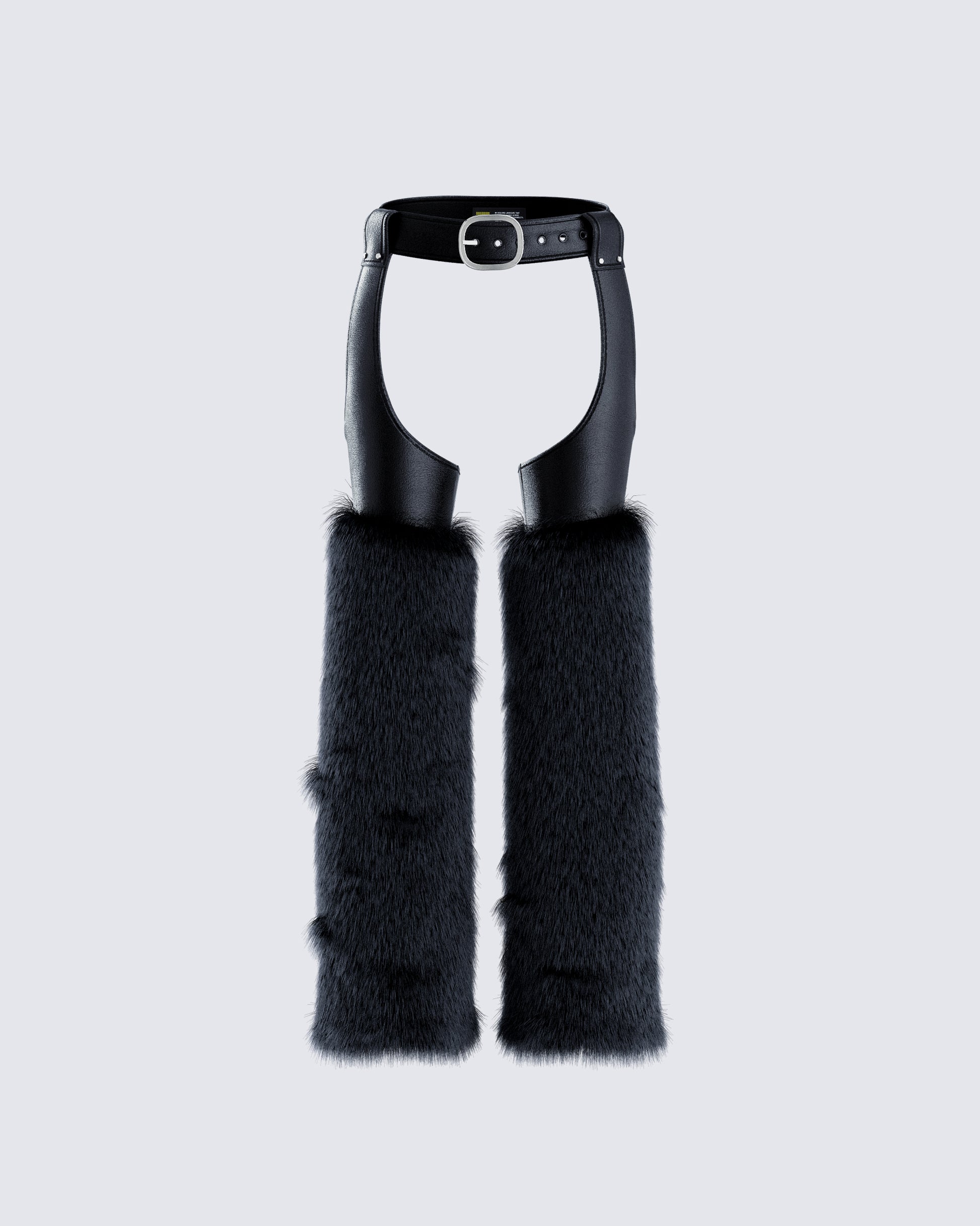 Zaria Black Vegan Leather Fur Trim Chaps product front