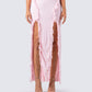 Omid Pink Ruffled Mesh Maxi Skirt model front