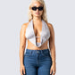 Lourdes Grey Jersey Halter Top model front