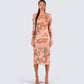 Gardenia Rose Print Mesh Midi Dress model front