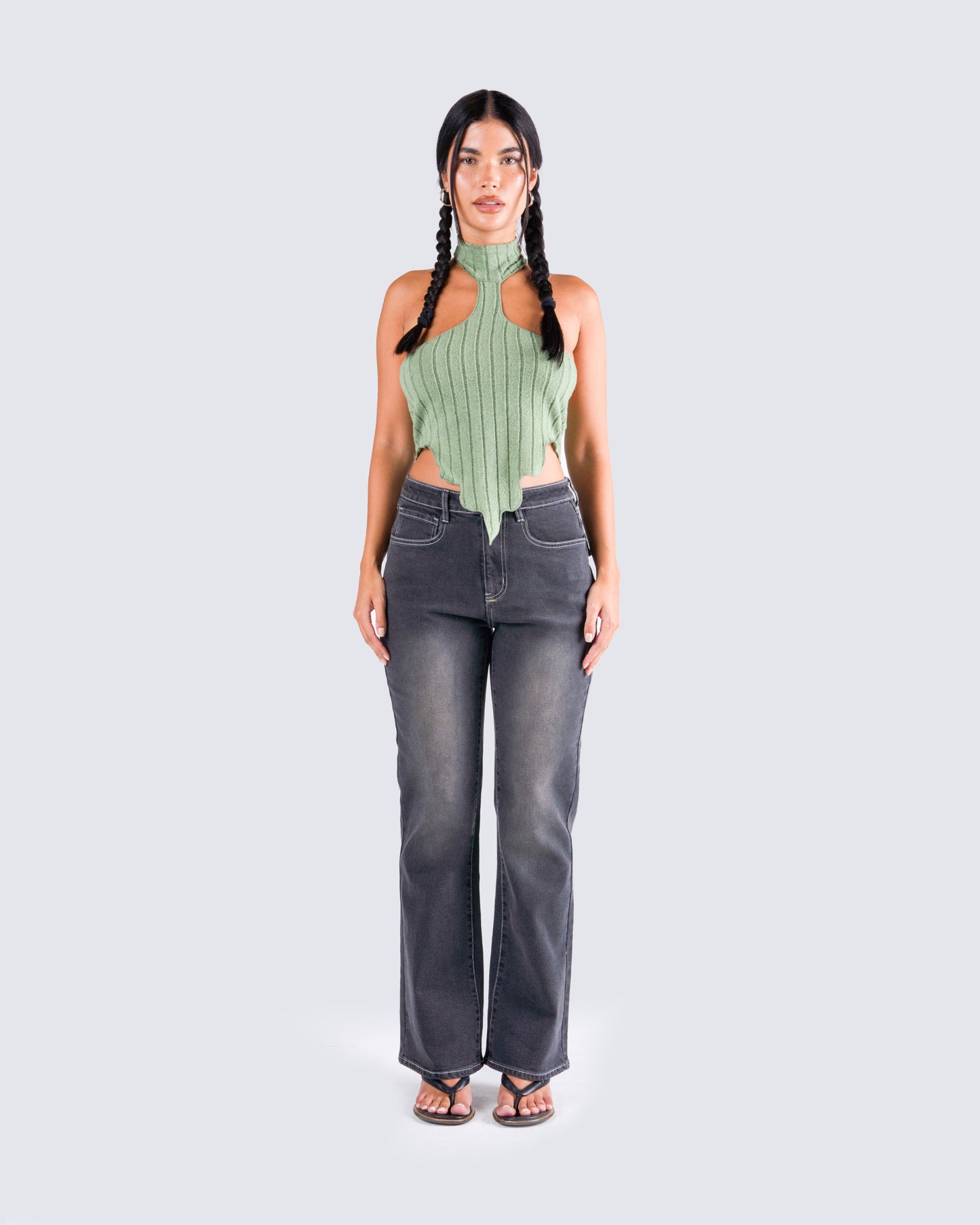Dara Black Denim Bootcut Jean model front