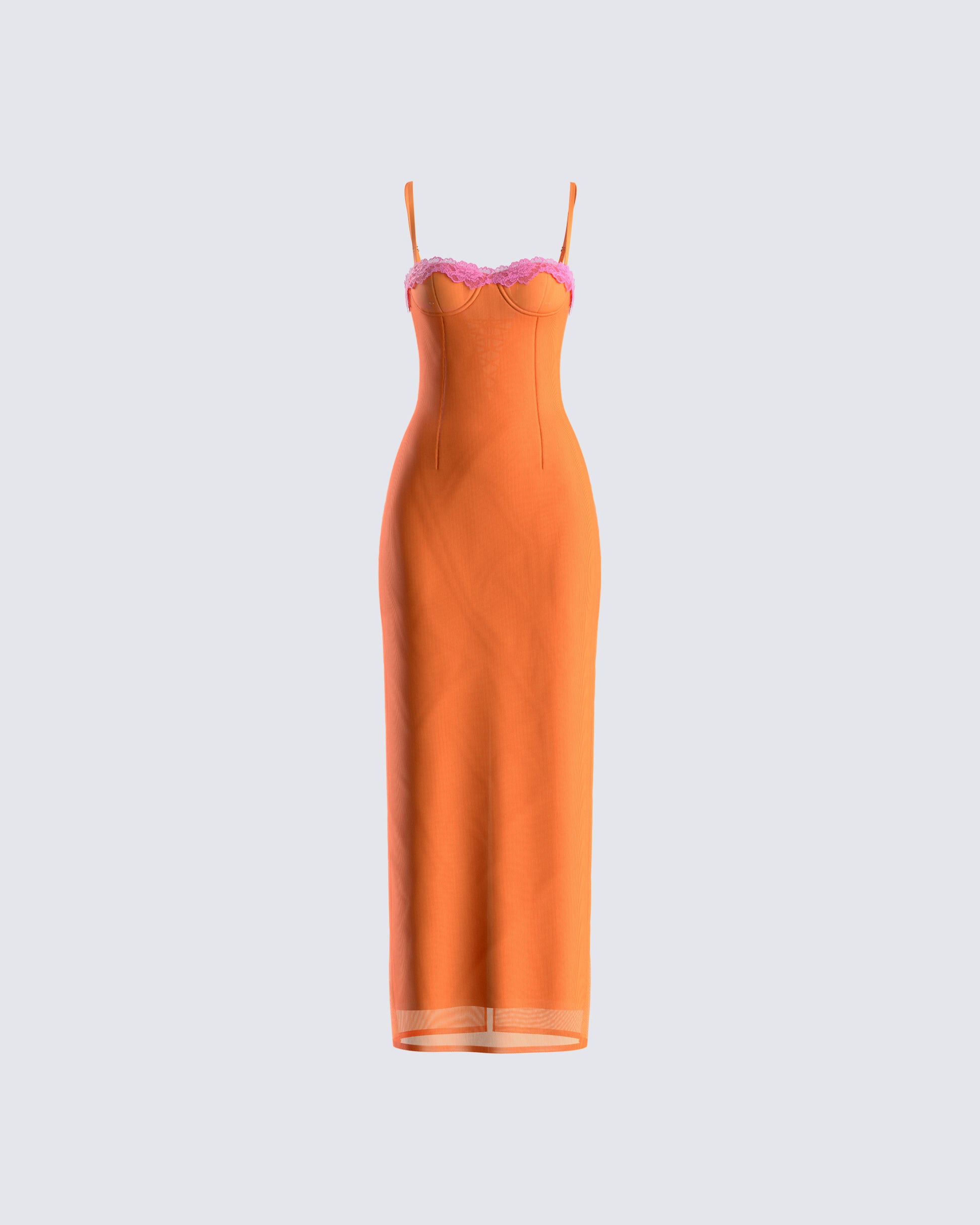 Ayesha Orange Mesh Maxi Dress 3d product front