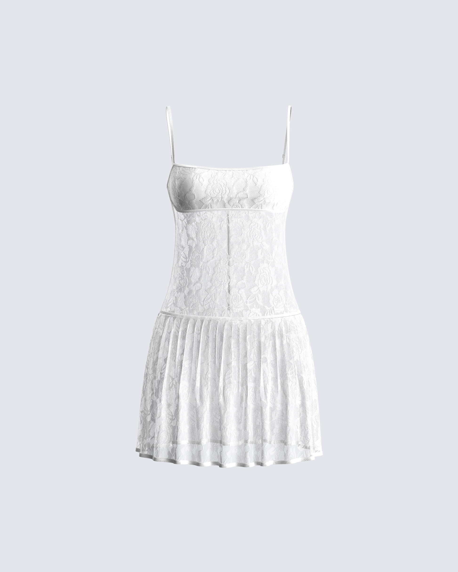 Zera White Lace Pleated Mini Dress product front