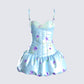 Tif Blue Satin Floral Bubble Dress 3d product front