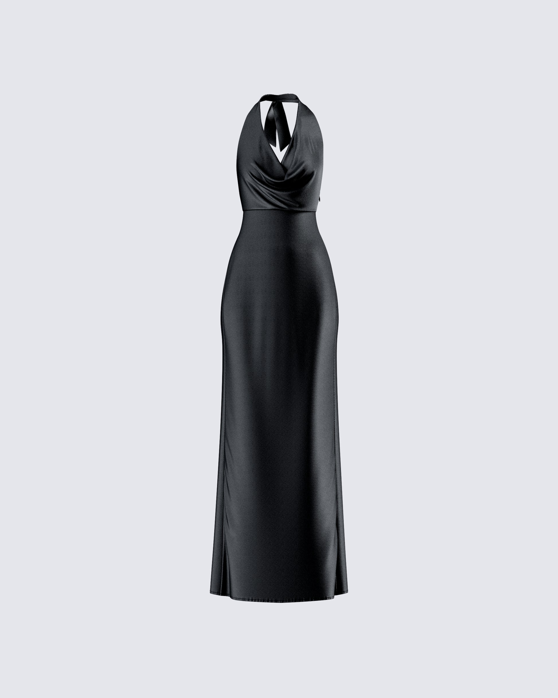 Holly Black Satin Cowl Maxi Dress product front
