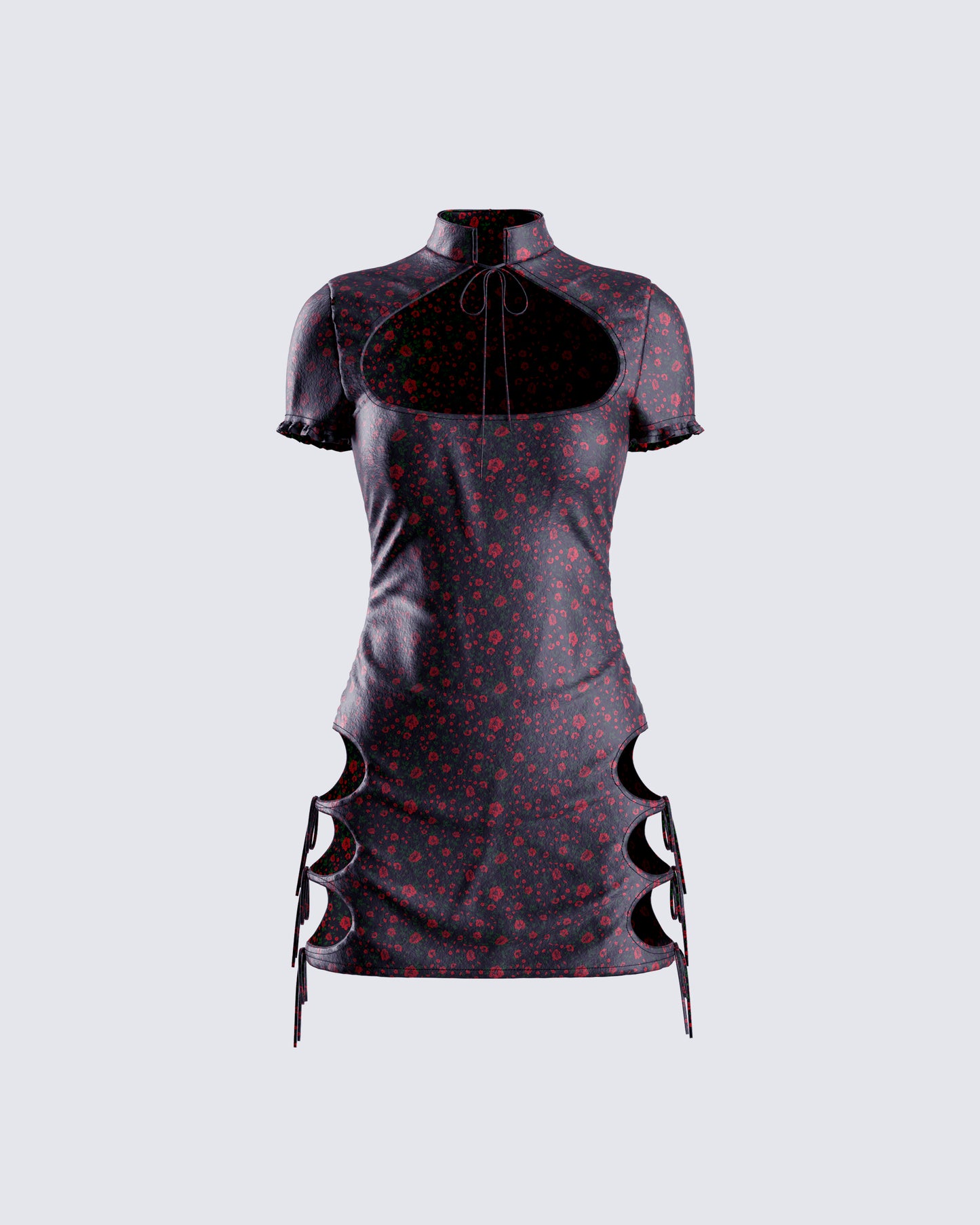 Ivie Black Floral Satin Mini Dress 3d product front