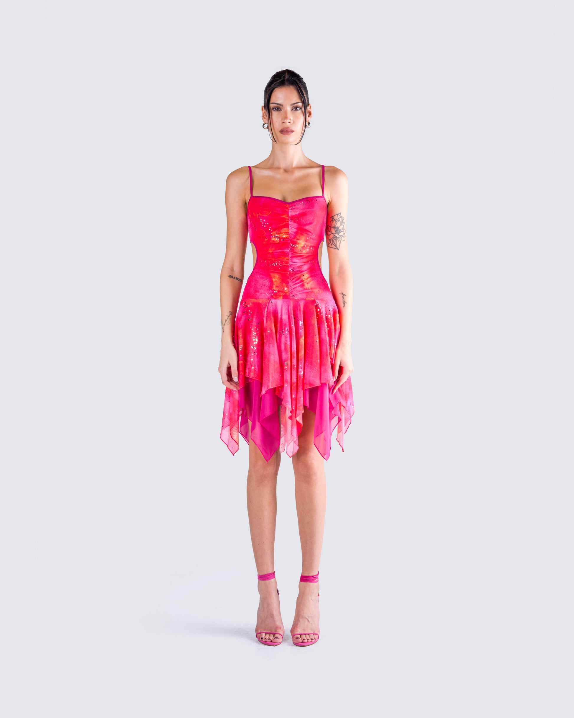 Alejandra Pink Handkerchief Dress model front