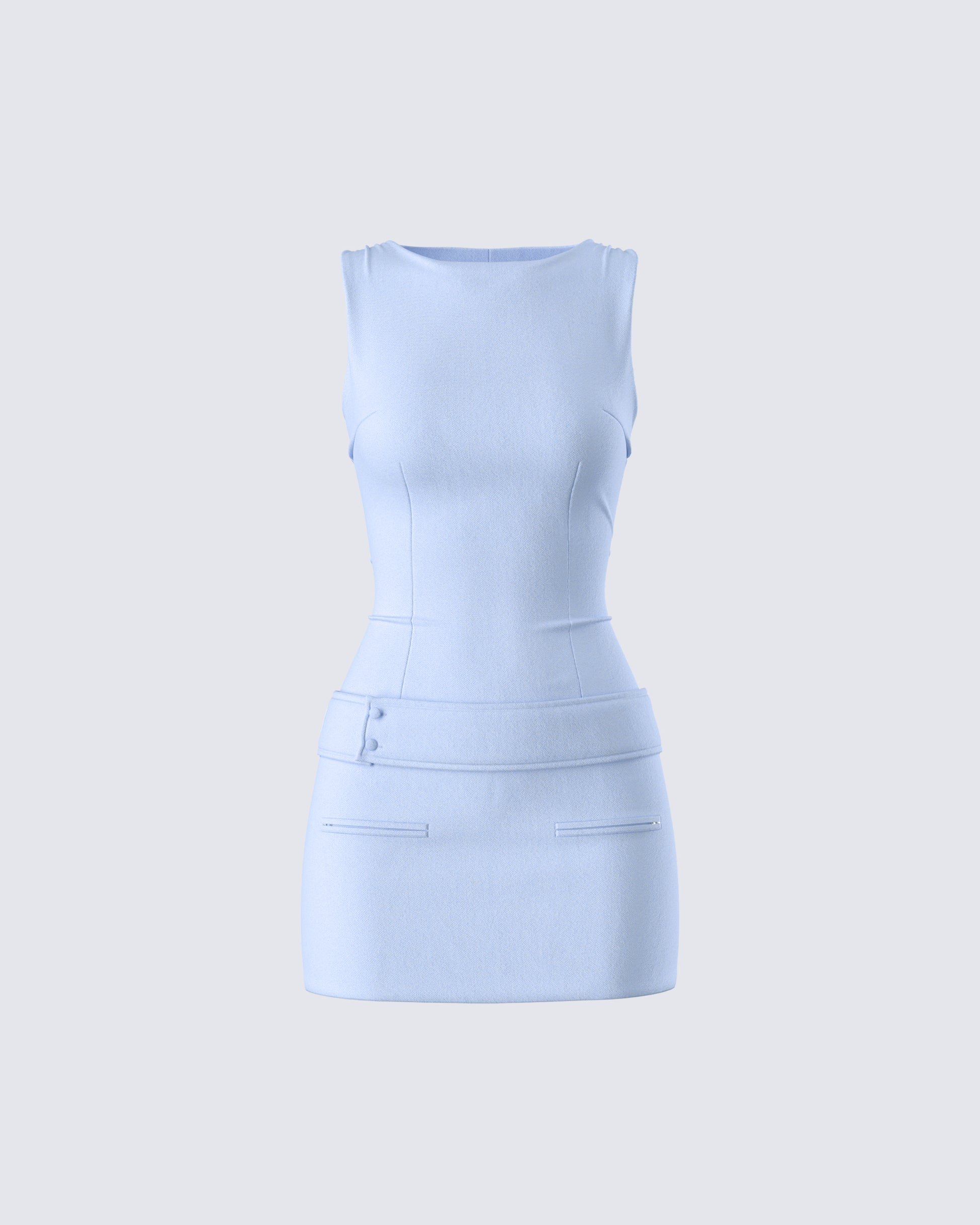 Matiyah Light Blue Belted Micro Mini Dress product front