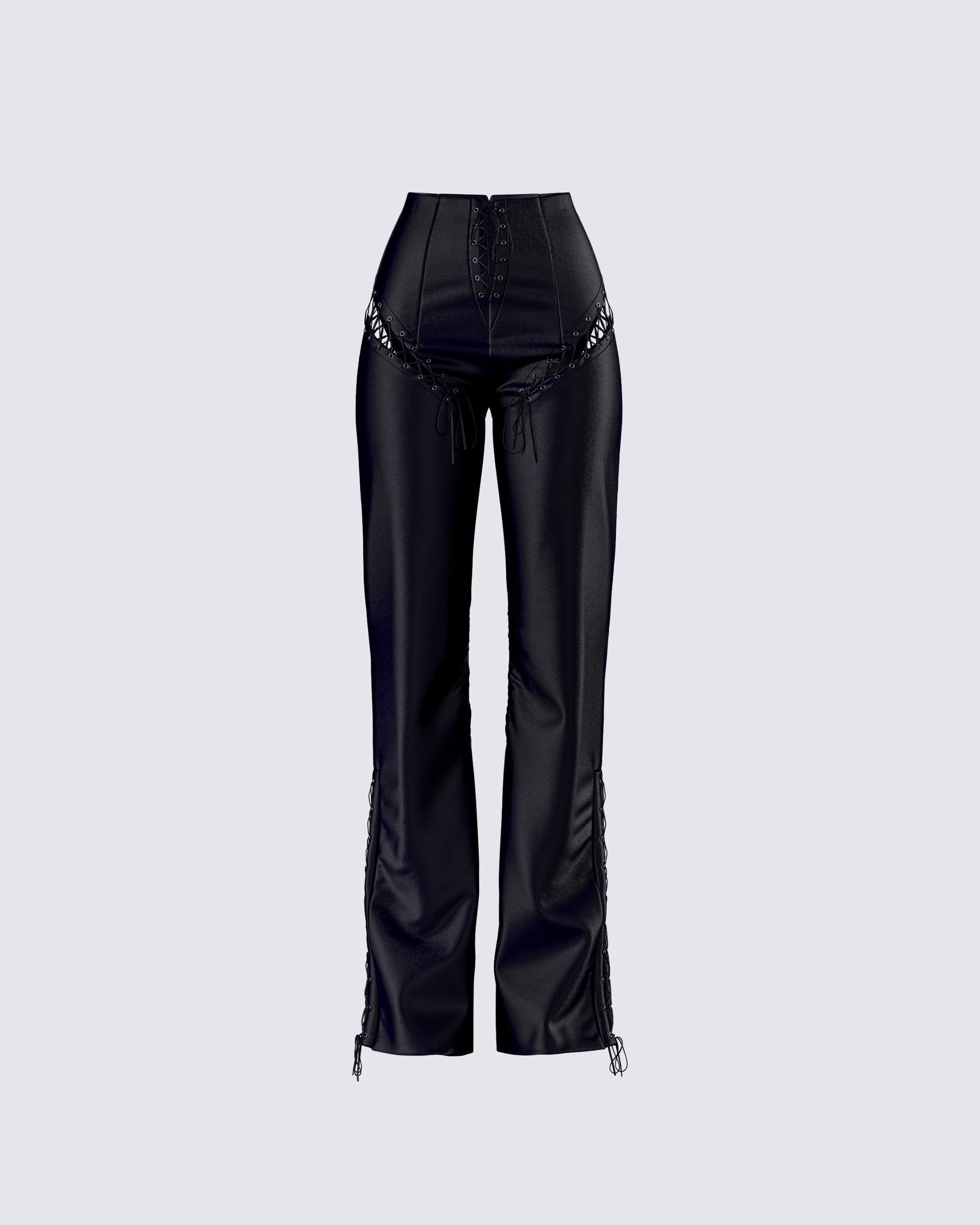 Nada Black Lace Up High Waisted Pant product front