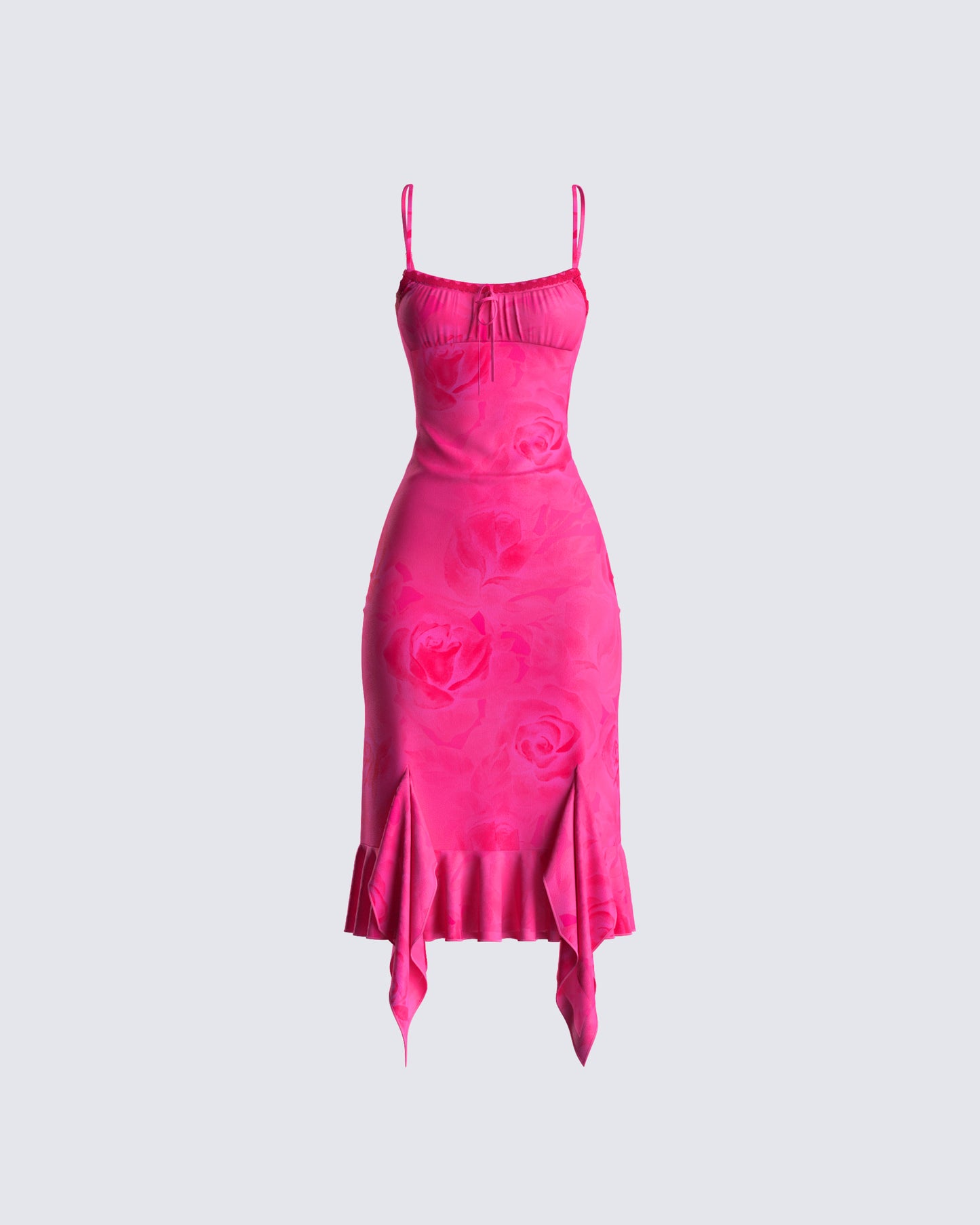 Micah Pink Flower Print Midi Dress 3d product front