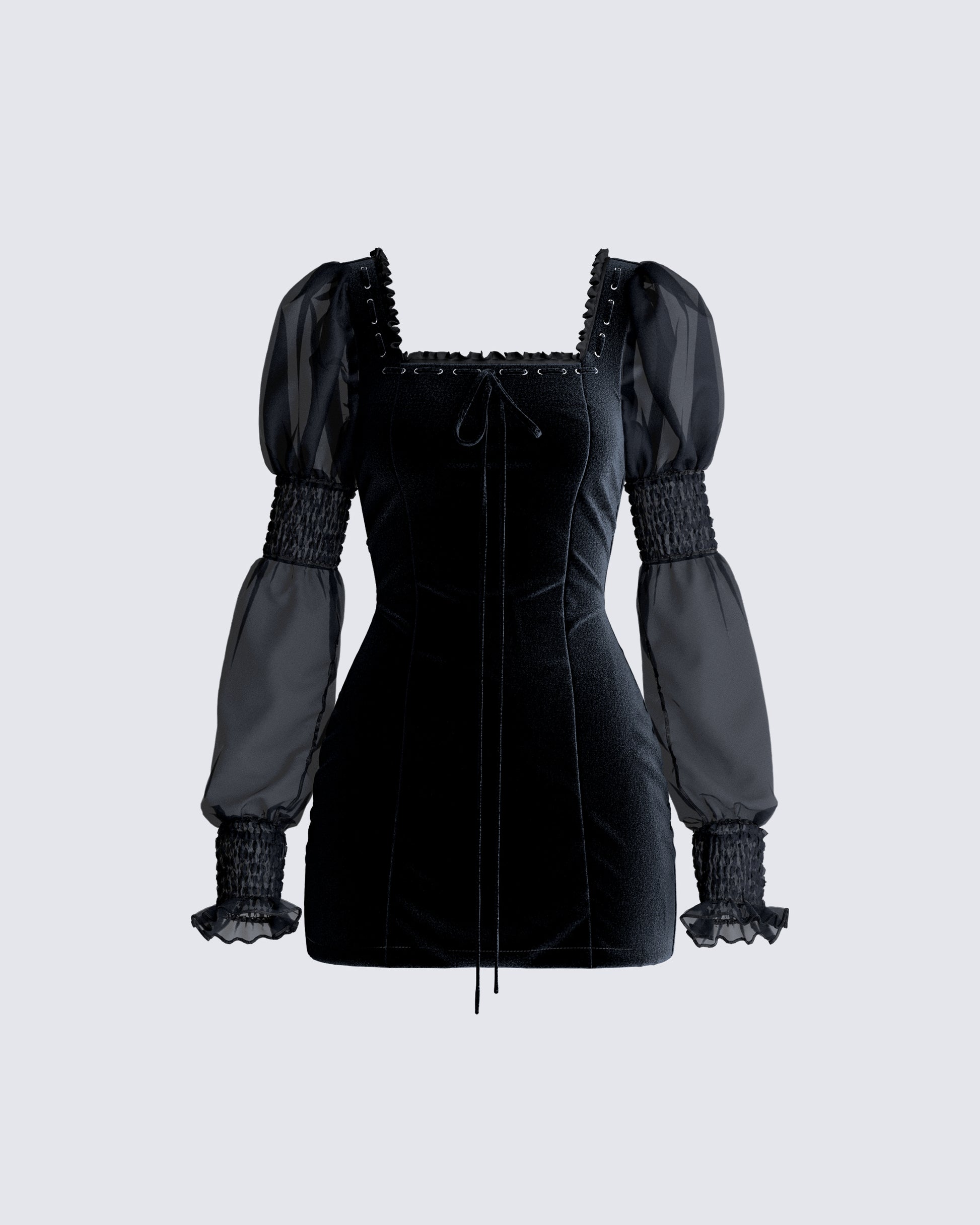 Anja Black Velvet Mini Dress 3d product front