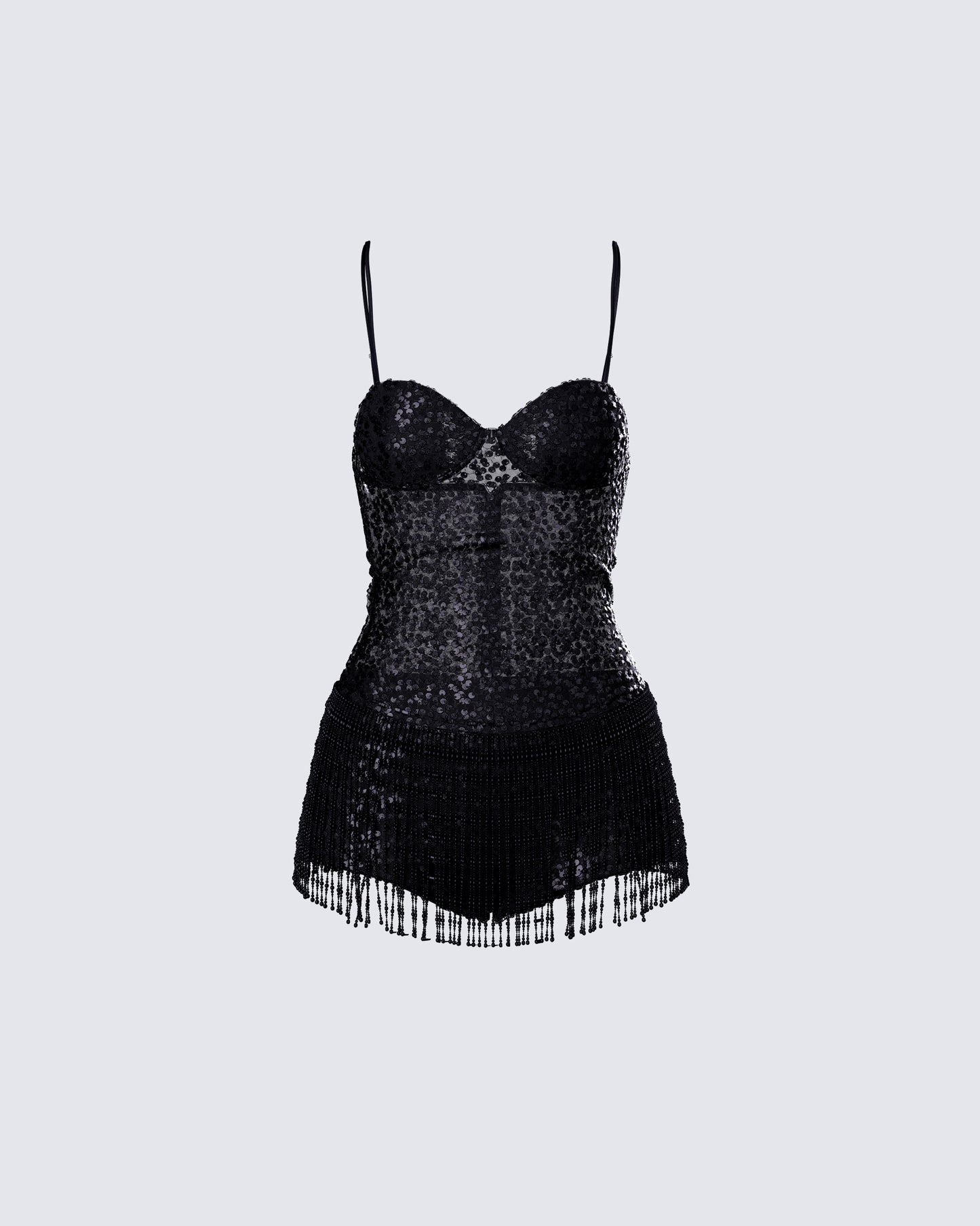 Andrina Black Sequin Fringe Romper product front