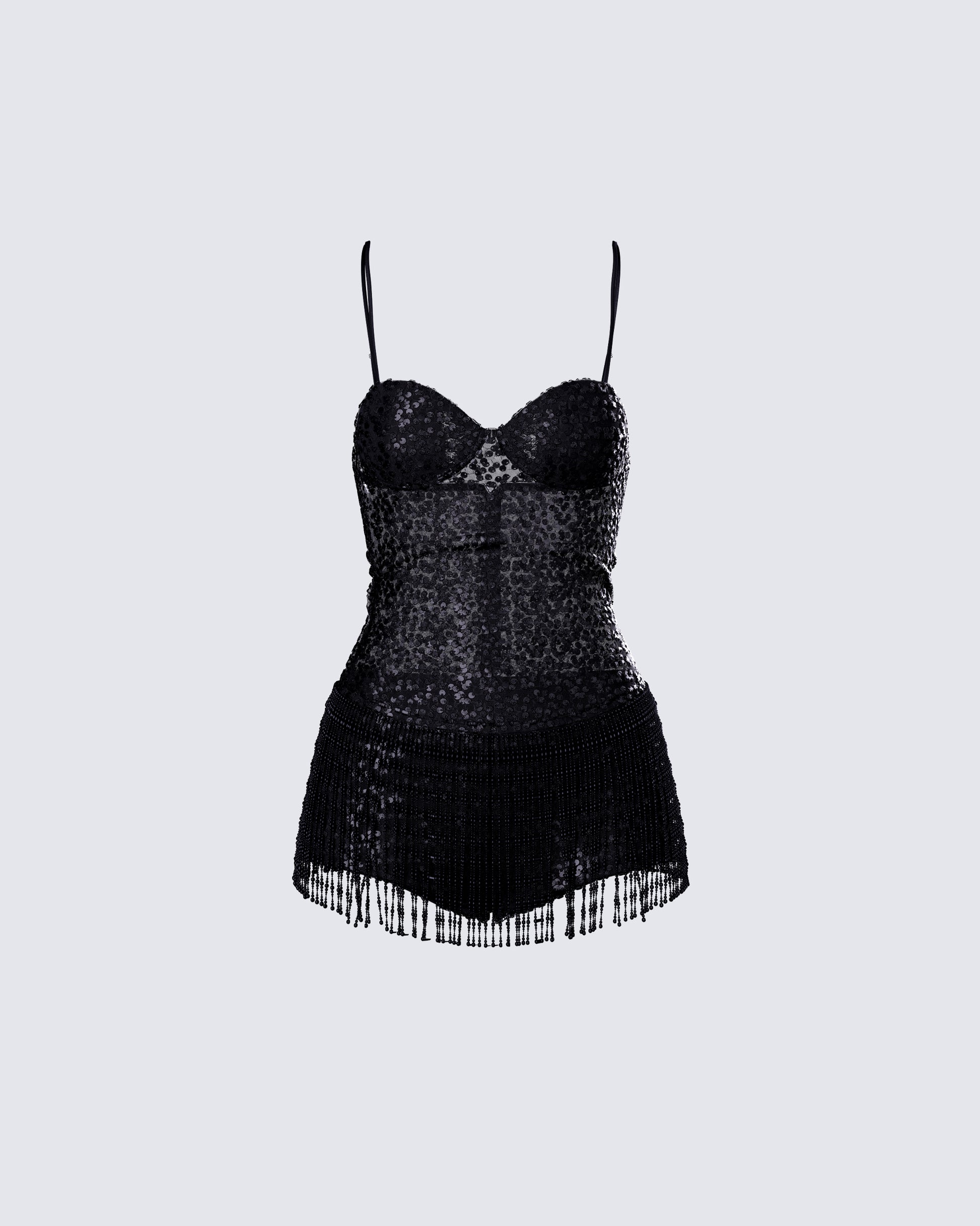 Andrina Black Sequin Fringe Romper product front