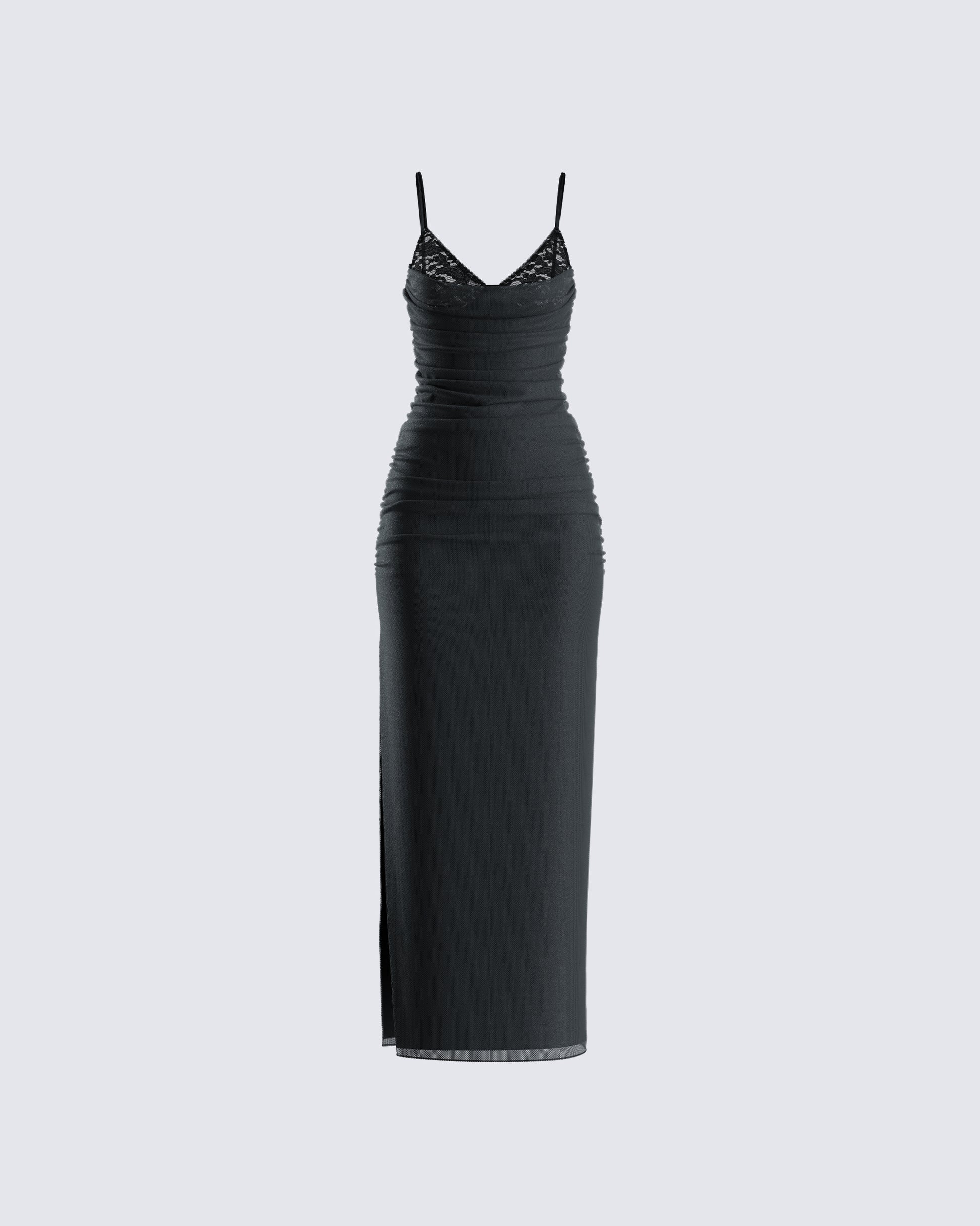 Yan Black Lace Maxi Corset Dress 3d product front