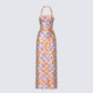 Ari Orange Floral Burnout Maxi Dress product front